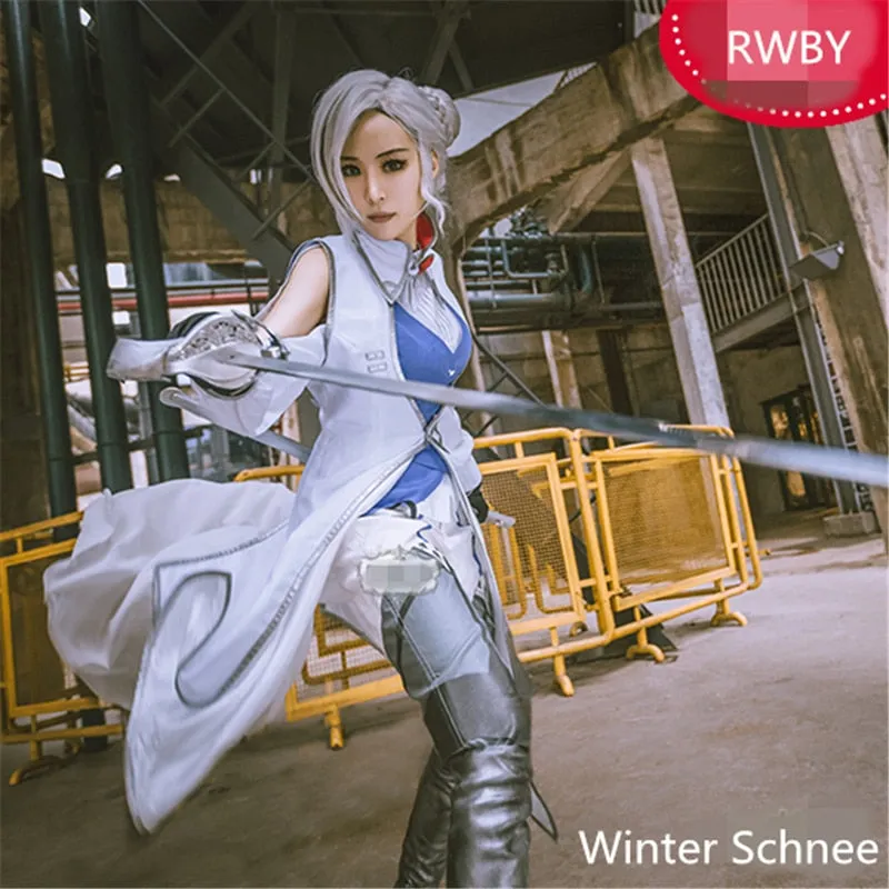 Customized Anime RWBY Winter Schnee Halloween Cosplay Costume Uniform Suits Christmas Party Costumes Coat+Pants+Shirt+Gloves