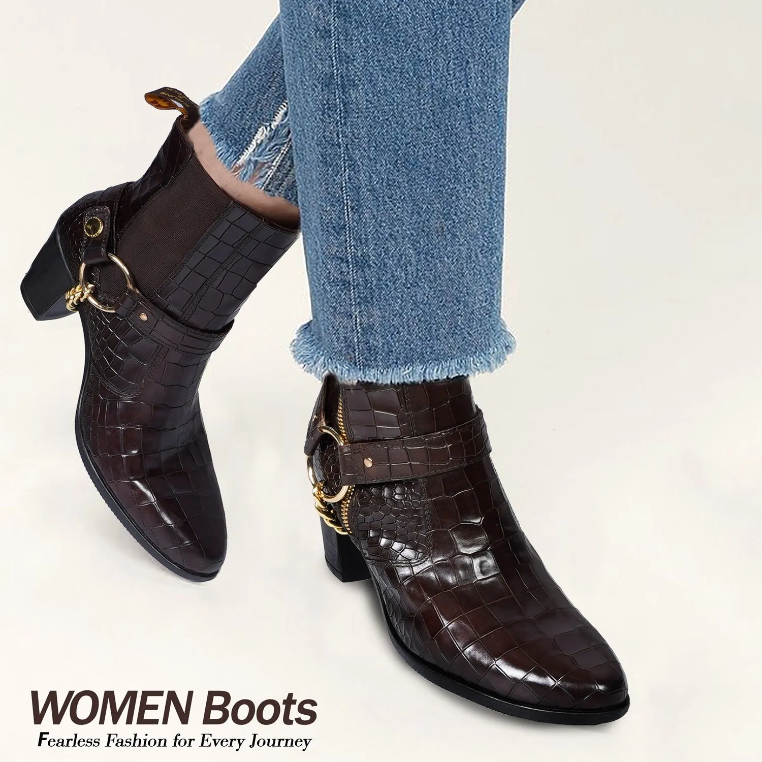 Dark Brown Ladies Boot with Removable Buckle Strap