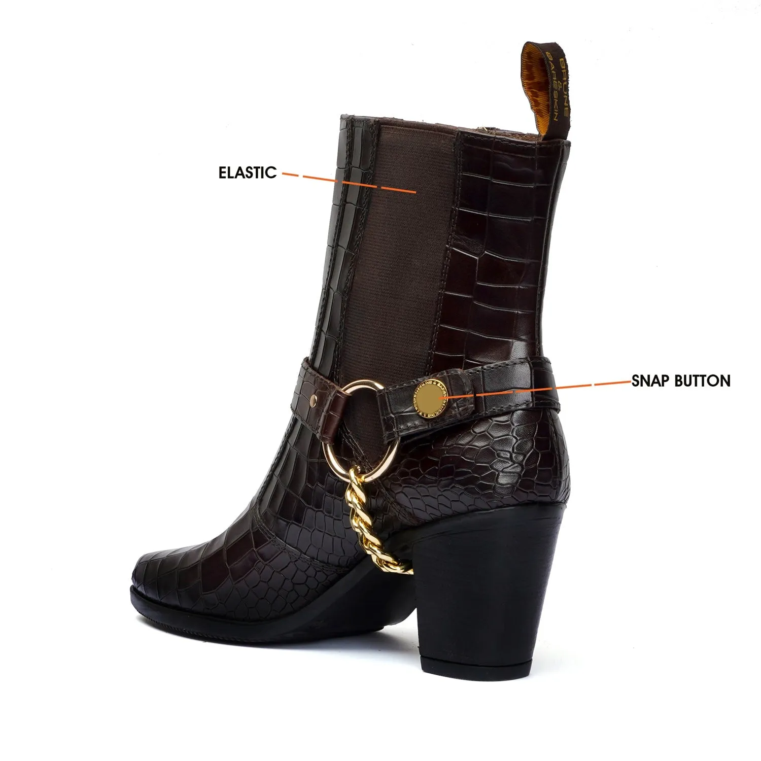 Dark Brown Ladies Boot with Removable Buckle Strap