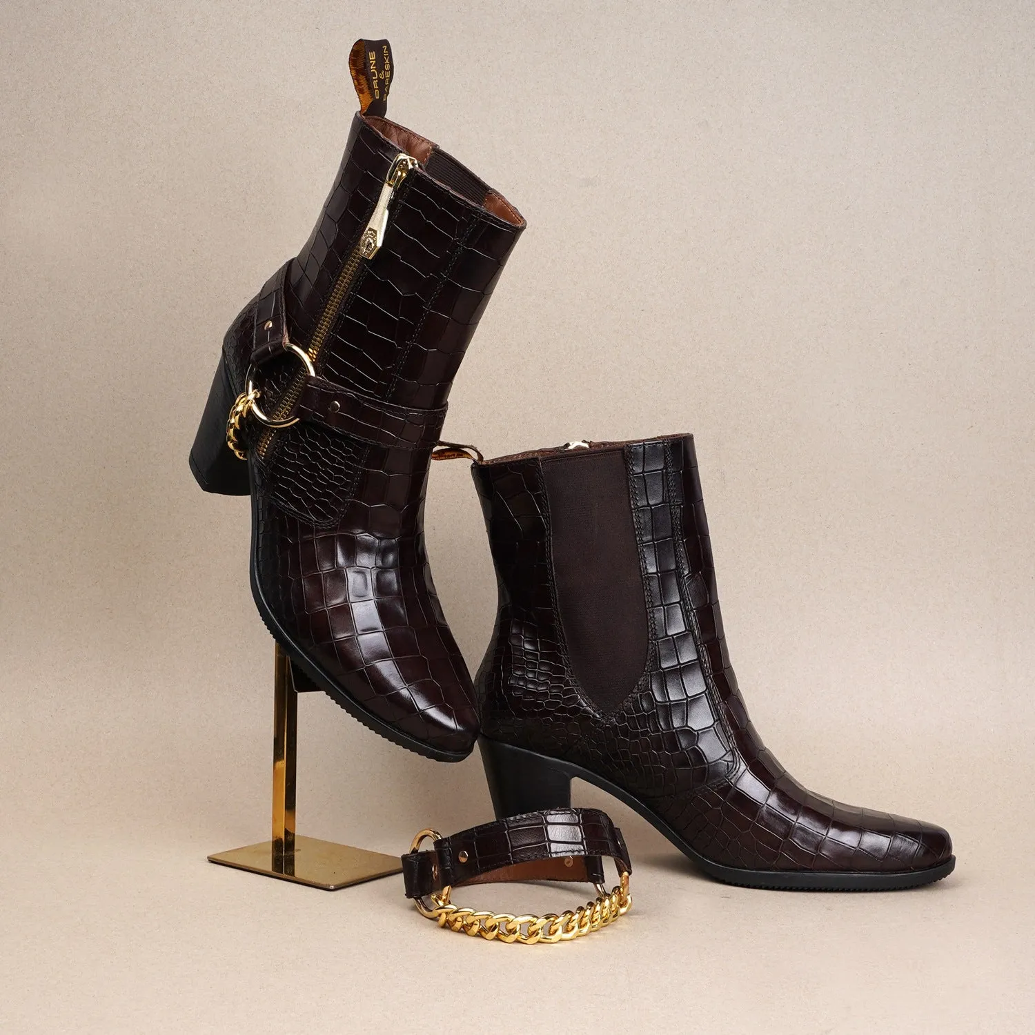 Dark Brown Ladies Boot with Removable Buckle Strap