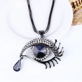 Deep Blue Evil Eye Hamsa Magic Long Chain Sweater Necklace Crystal Rhinestone Teardrop Pendant Necklace SM6