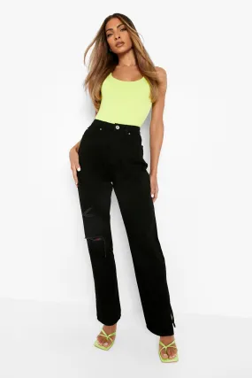 Distressed Split Hem Straight Leg Jeans