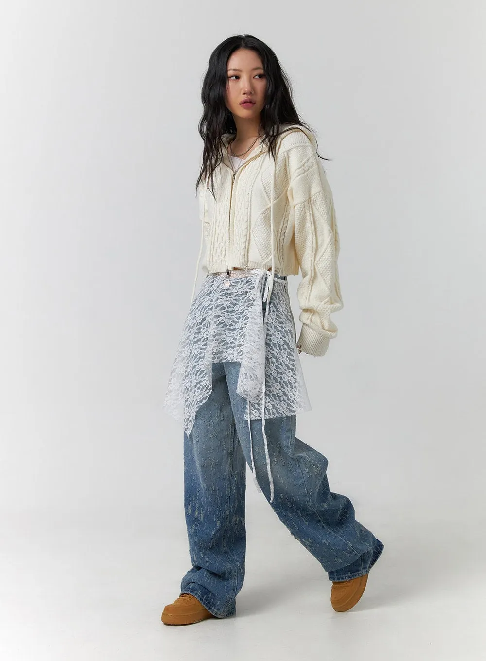 Distressed Wide Leg Denim CF401