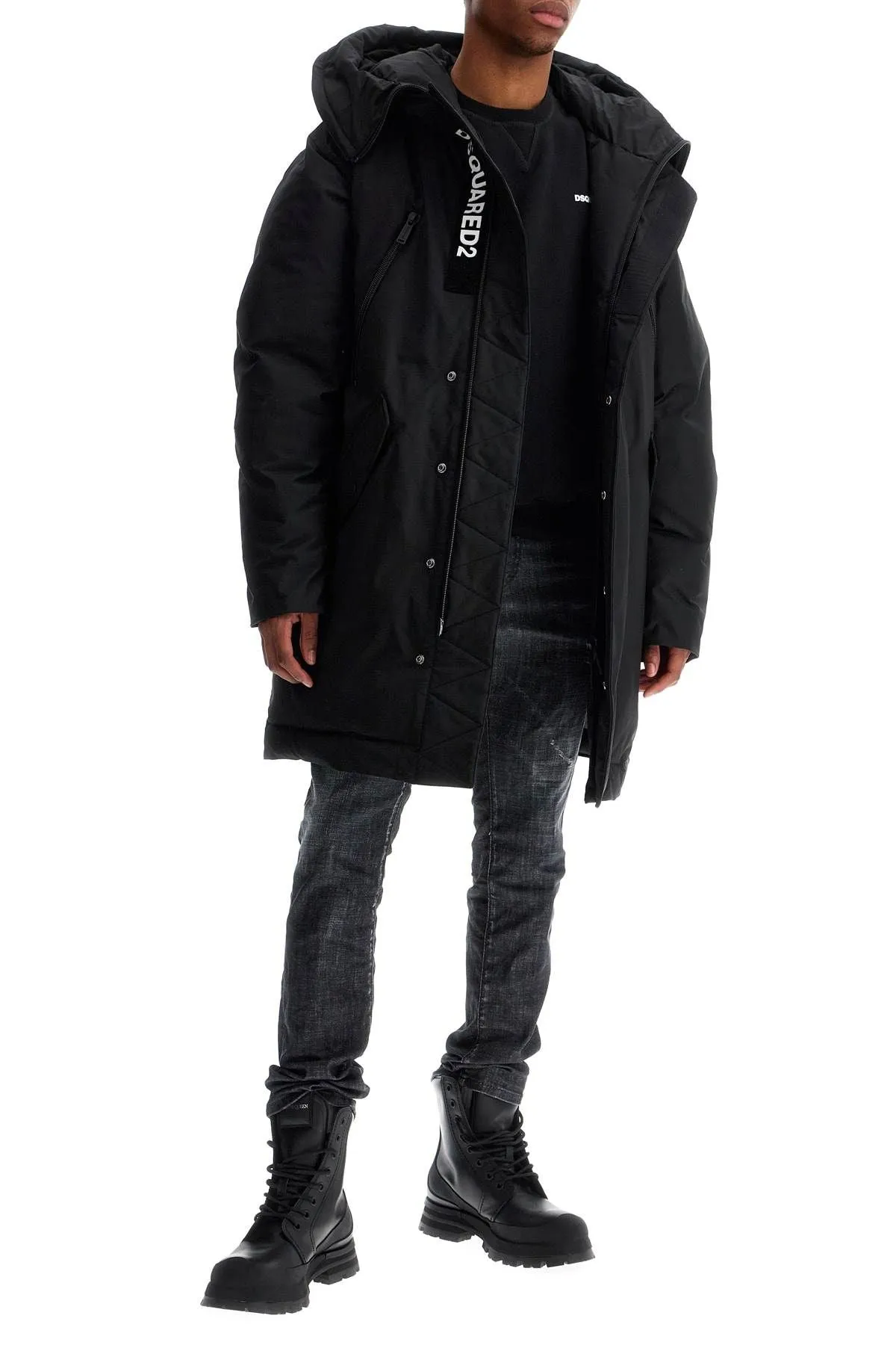 Dsquared2 Black Techno Down Polyester Parka With Hood