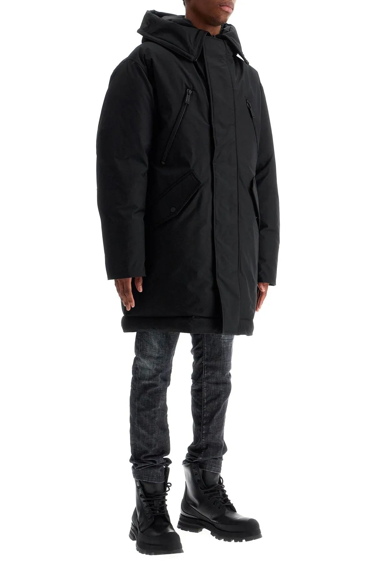 Dsquared2 Black Techno Down Polyester Parka With Hood