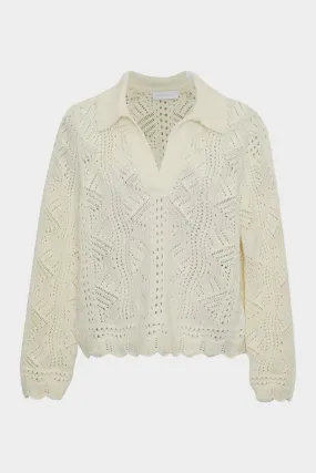 Ellena Lace Stitch Polo in Ivory