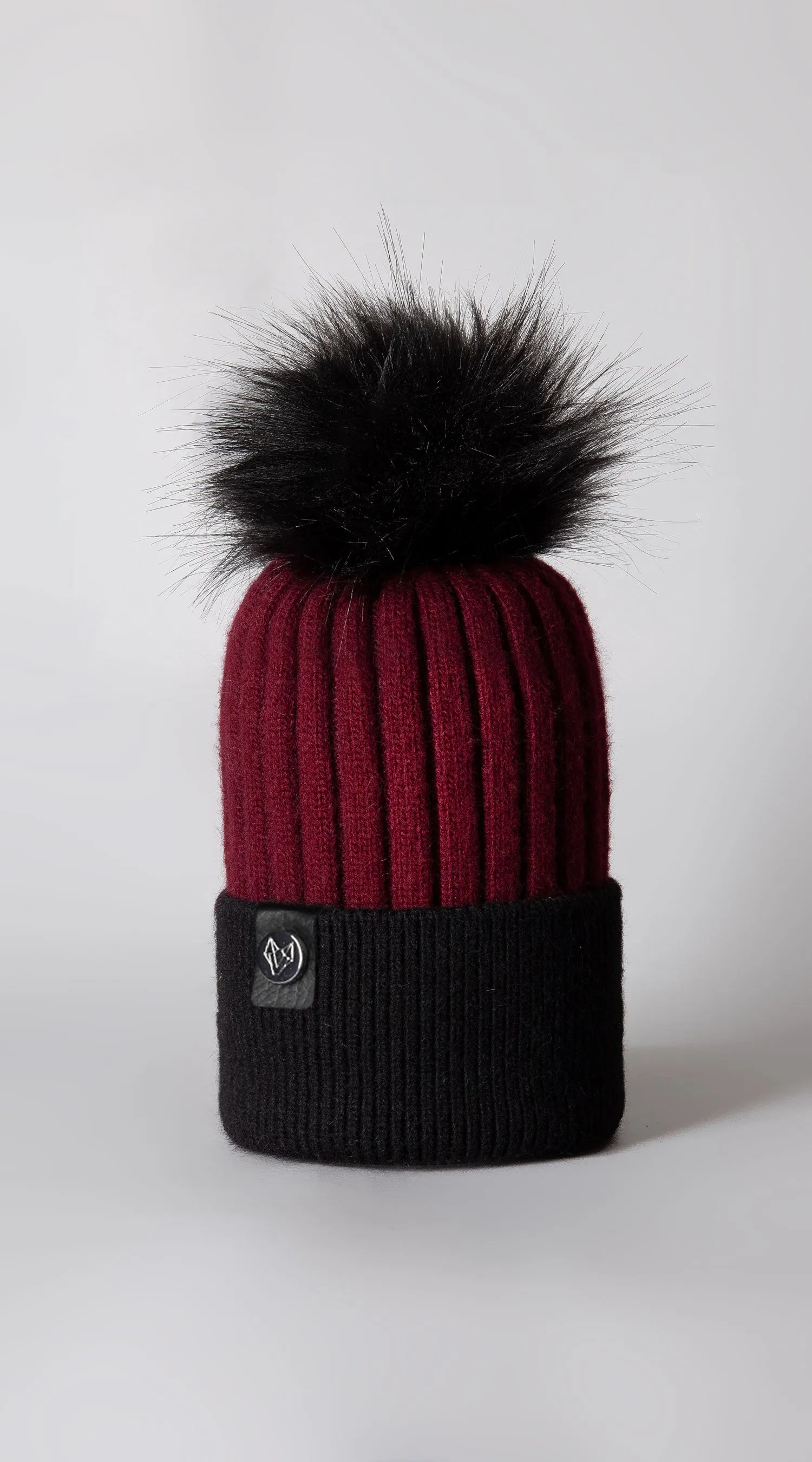 Faux Harley Pom Pom Hat - Wine/Black