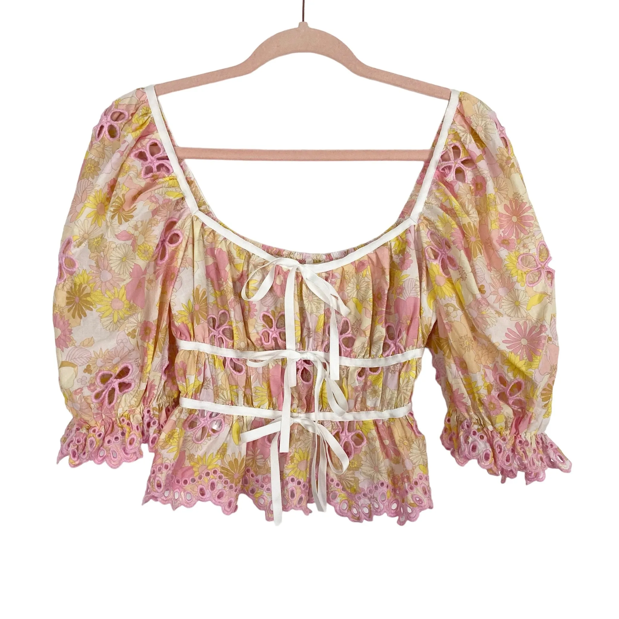 For Love & Lemons Floral Eyelet Front Ribbon Tie Top- Size S (sold out online)