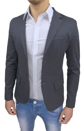 Giacca uomo slim fit grigio scuro elegante blazer in cotone 100% made in Italy