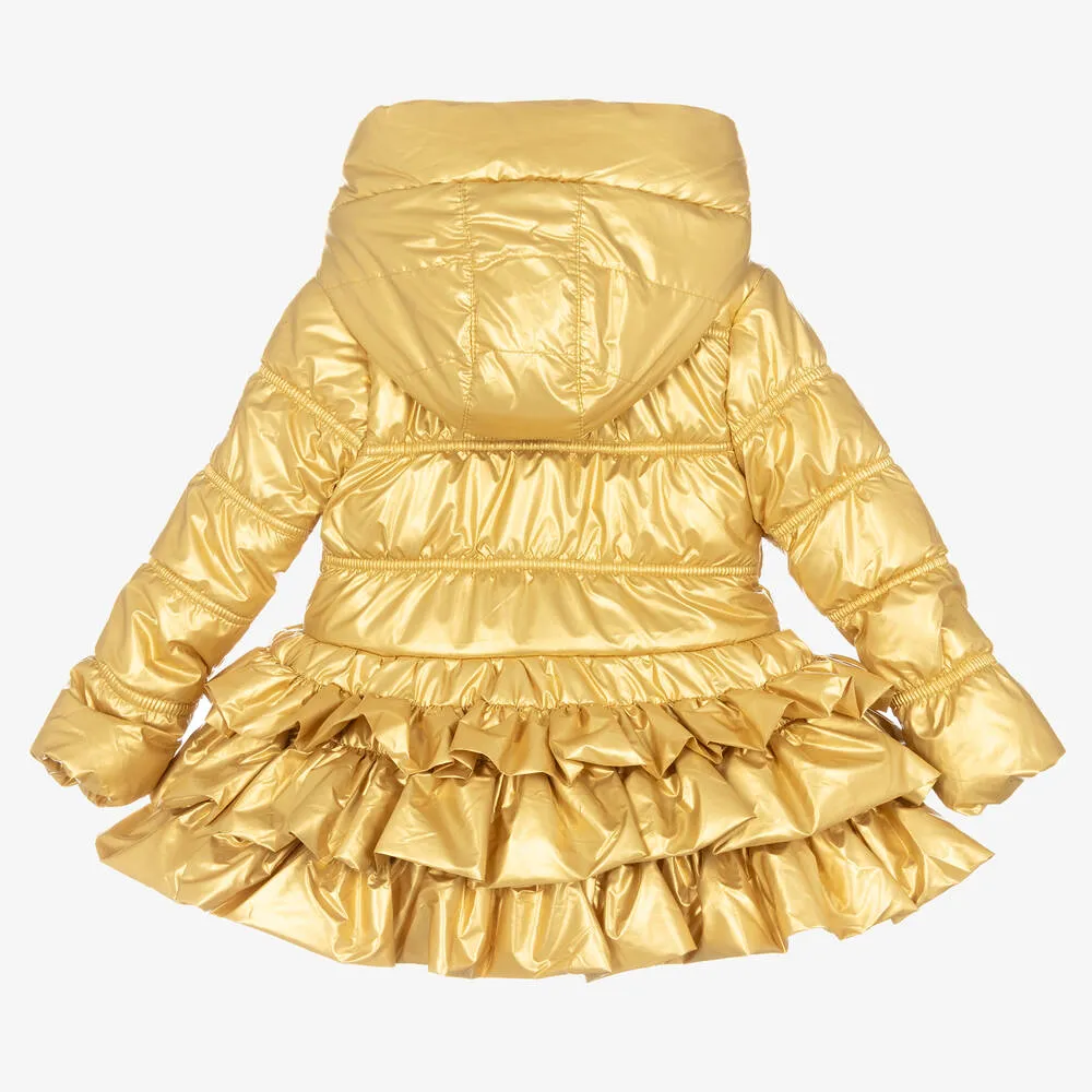 Girls Gold Ruffle Hooded Coat