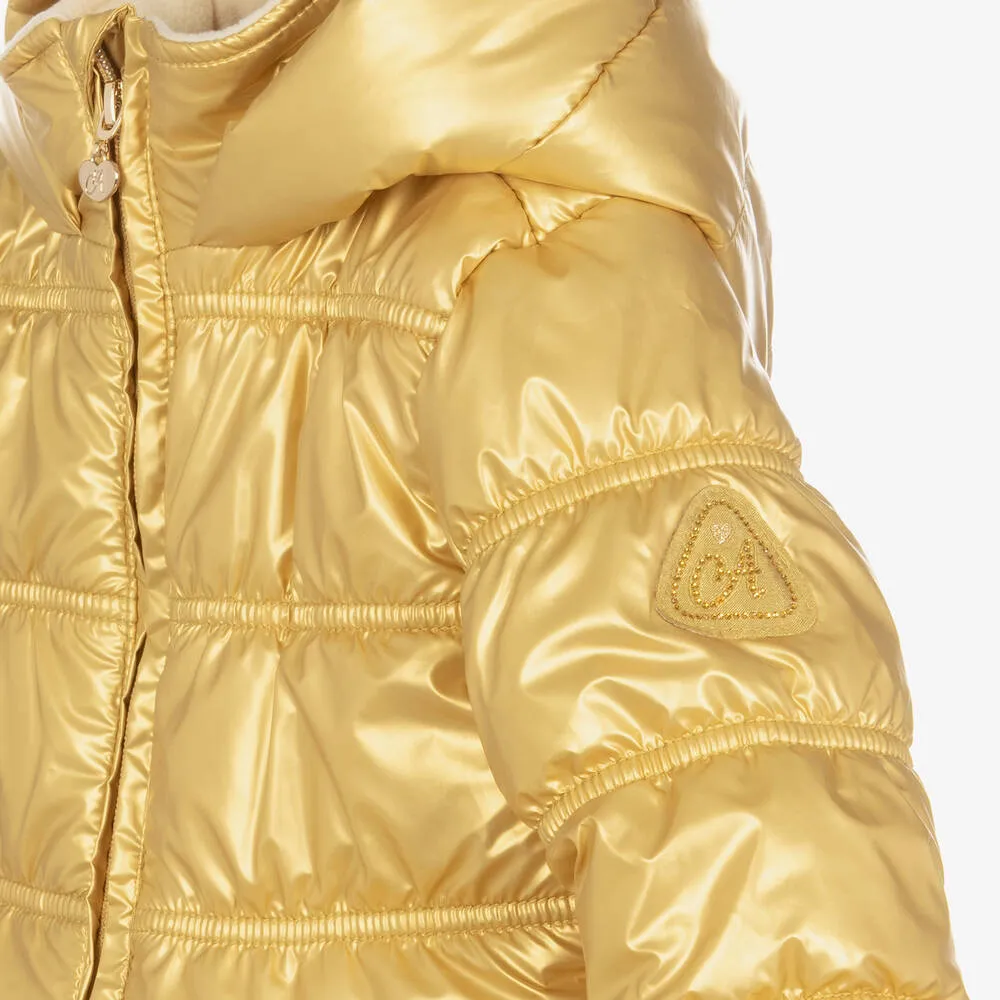 Girls Gold Ruffle Hooded Coat