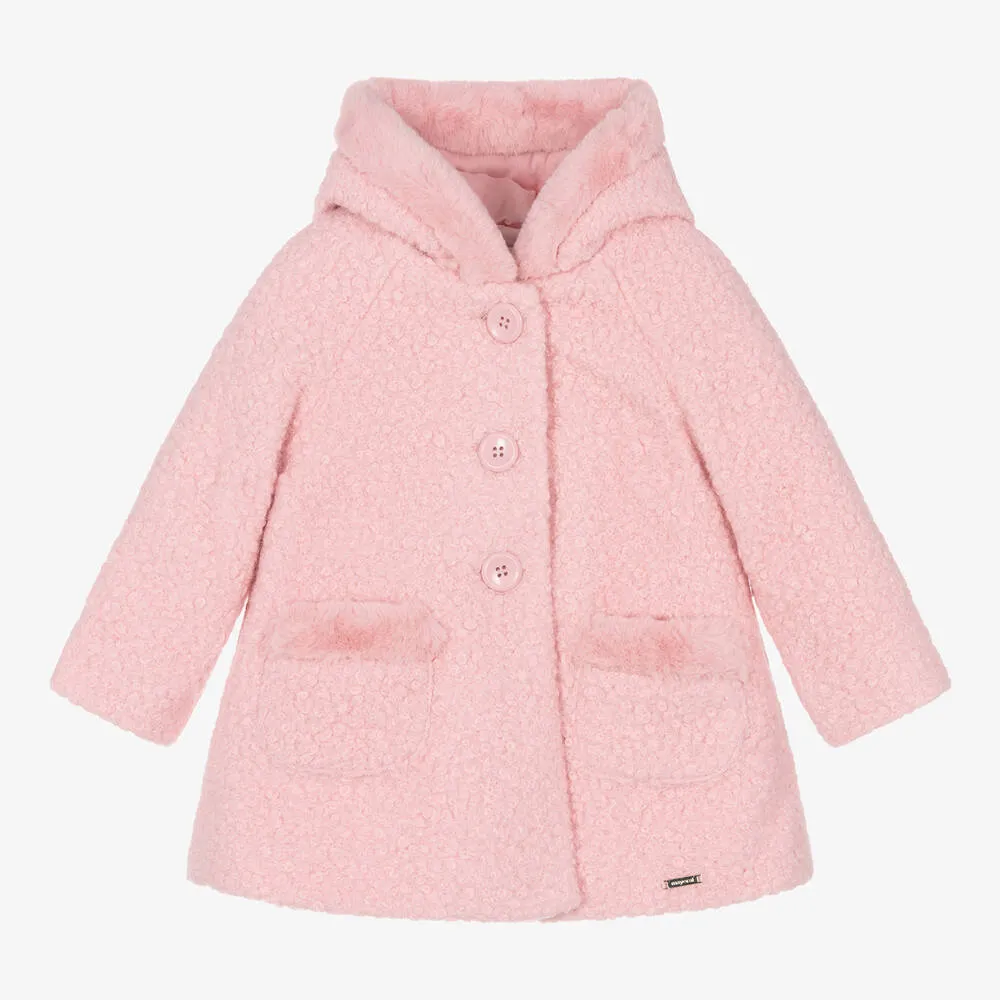 Girls Pink Bouclé Coat