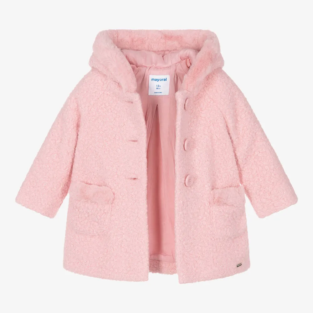 Girls Pink Bouclé Coat