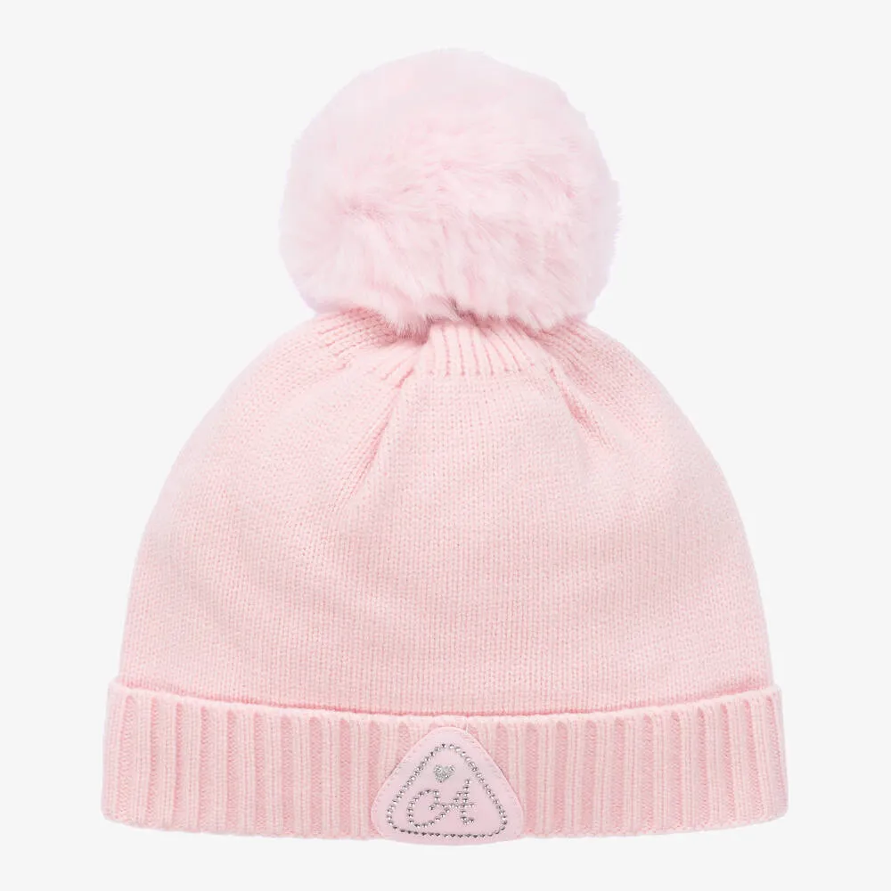 Girls Pink Knitted Pom-Pom Hat