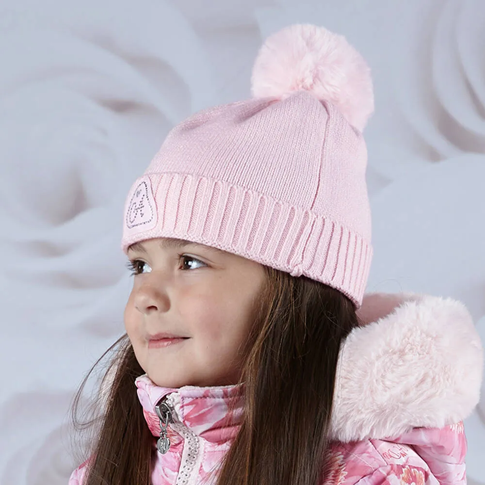 Girls Pink Knitted Pom-Pom Hat