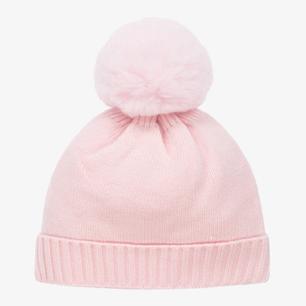 Girls Pink Knitted Pom-Pom Hat