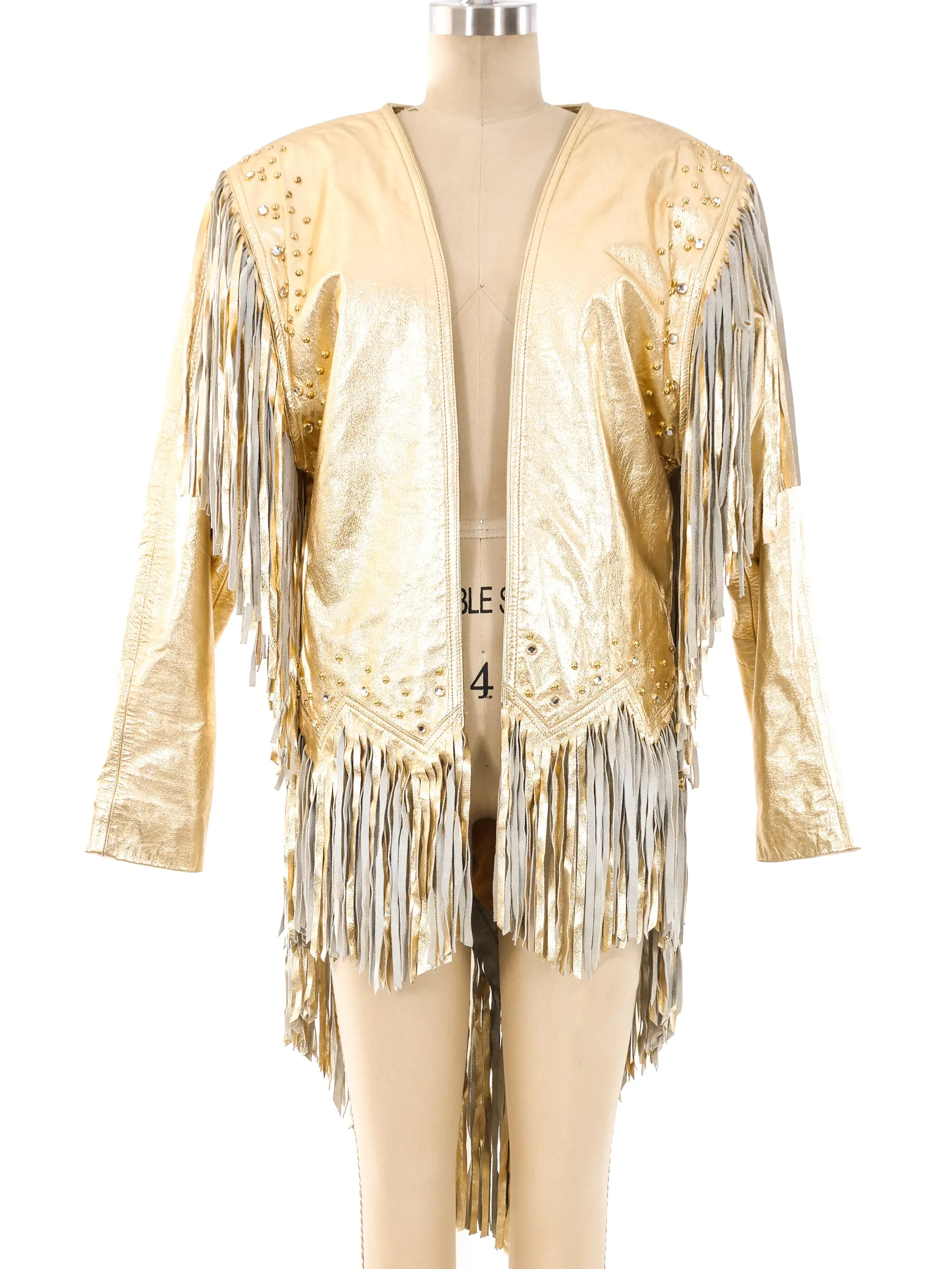 Gold Leather Fringed Statement Jacket