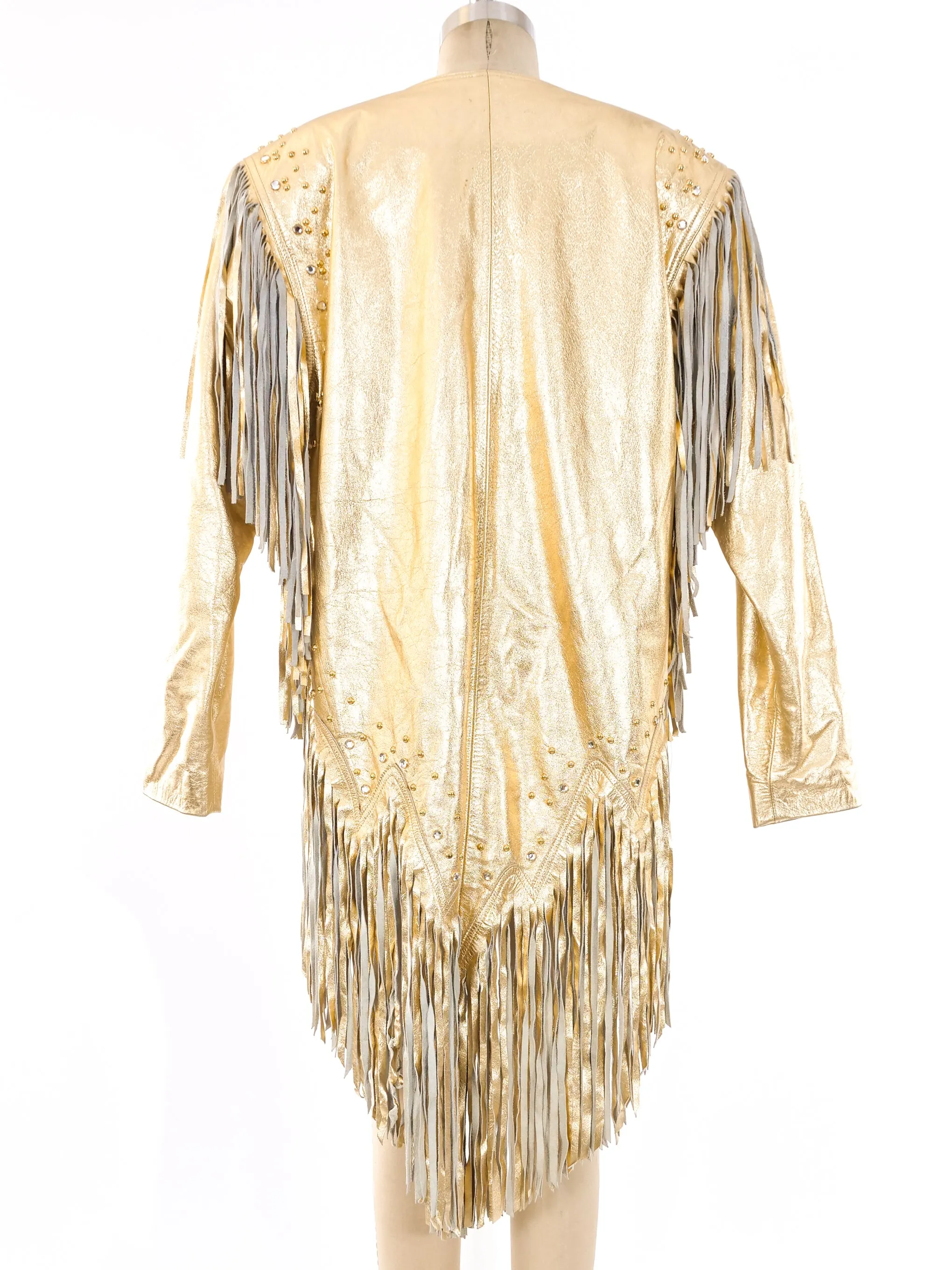 Gold Leather Fringed Statement Jacket