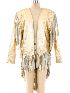 Gold Leather Fringed Statement Jacket