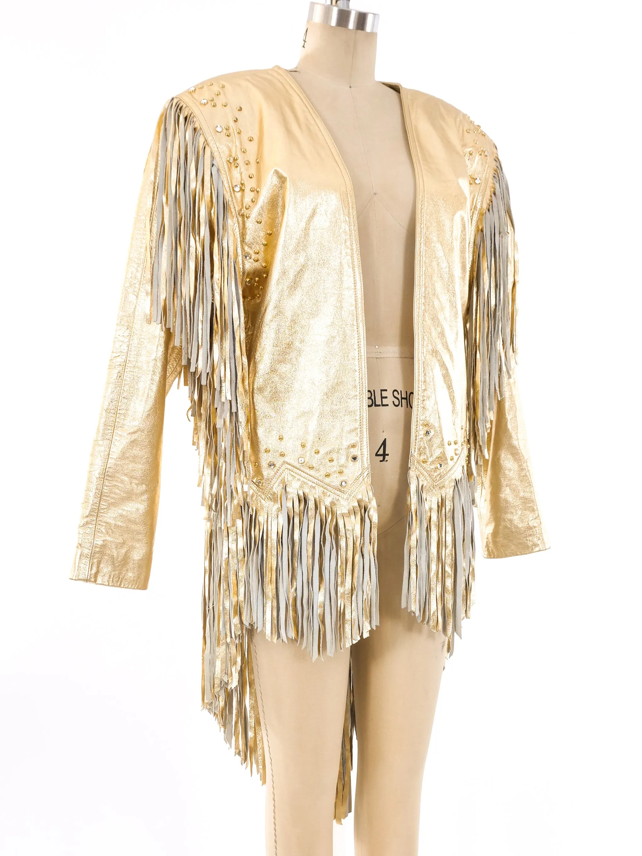 Gold Leather Fringed Statement Jacket