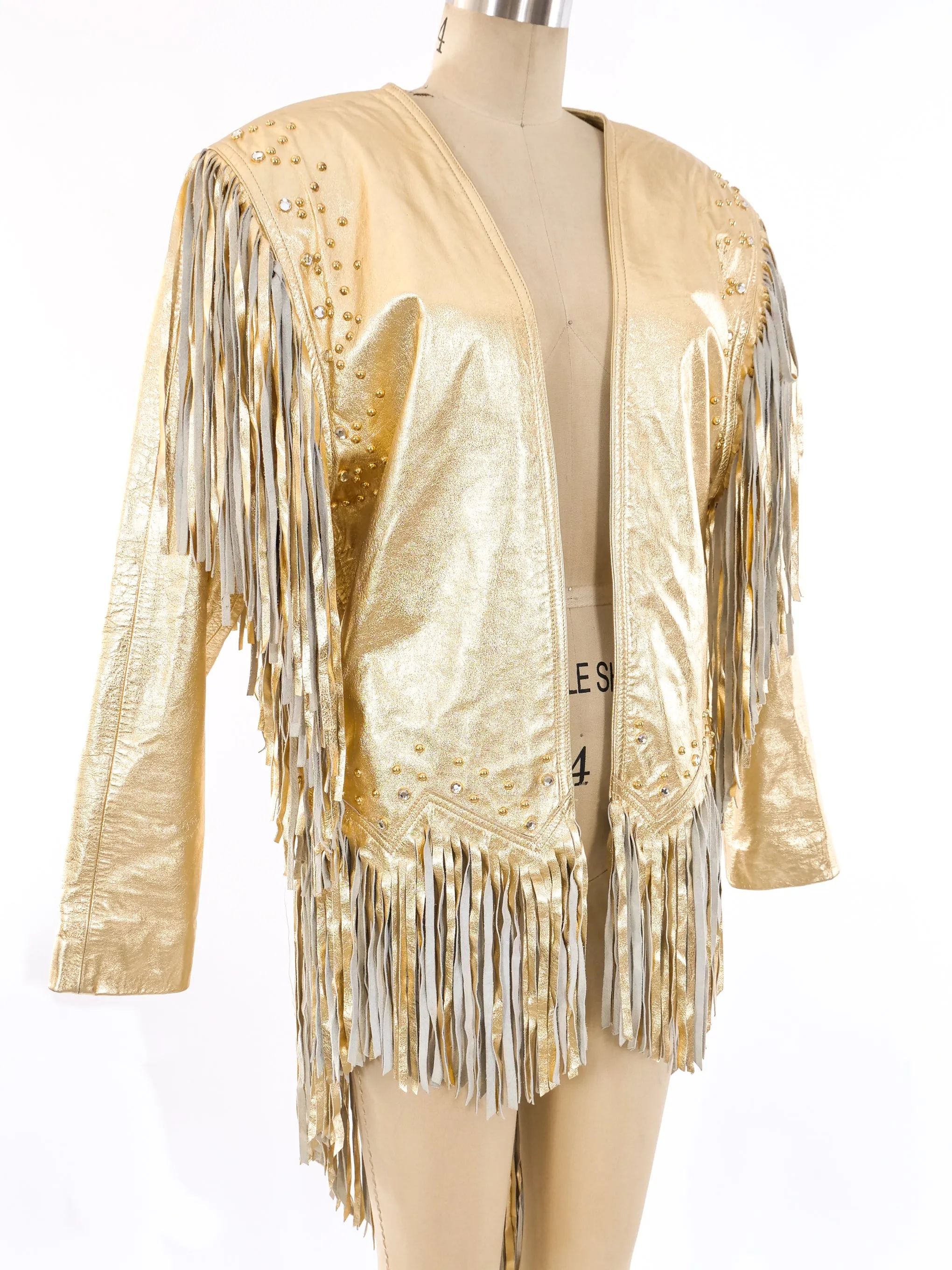 Gold Leather Fringed Statement Jacket