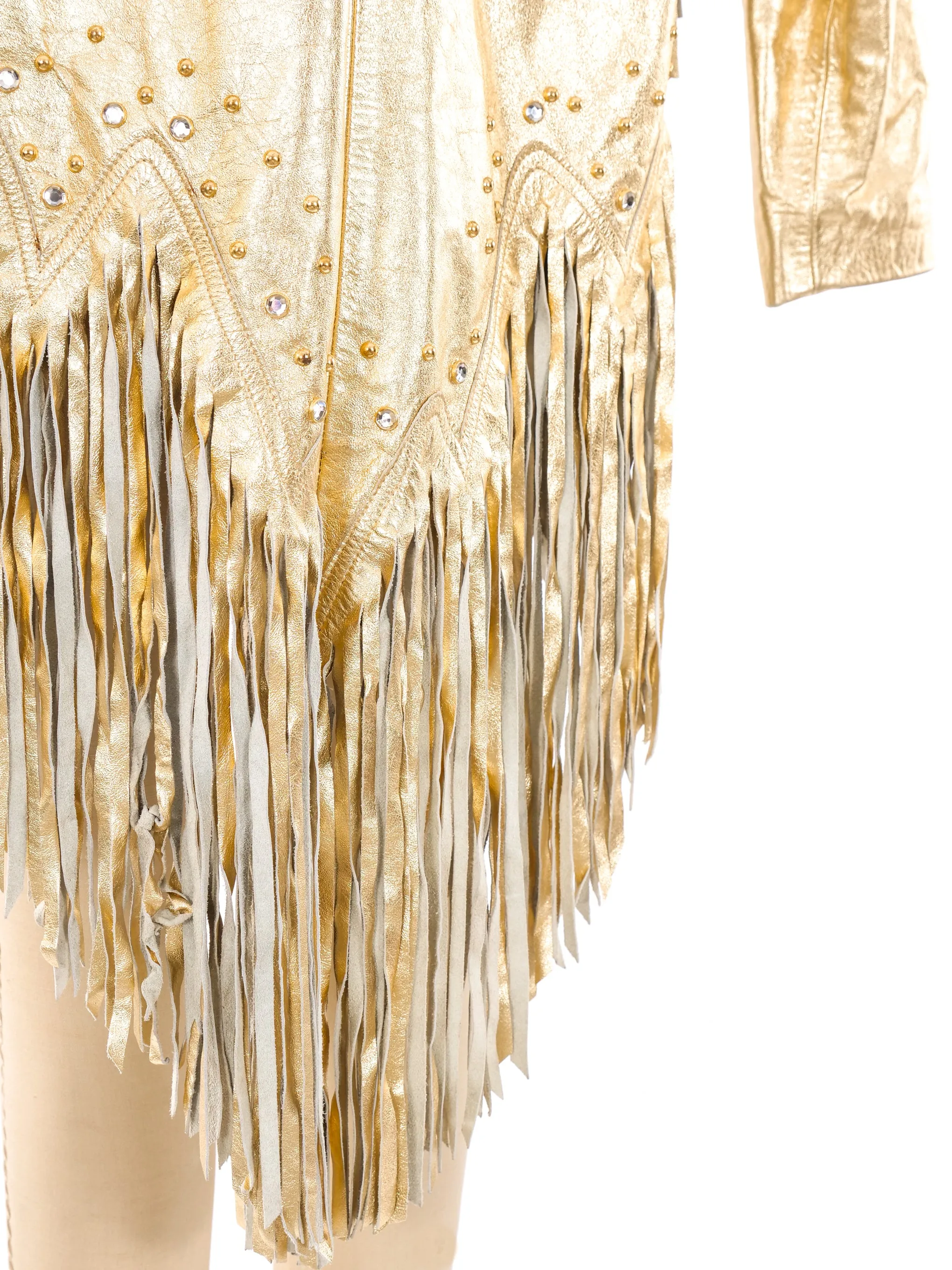 Gold Leather Fringed Statement Jacket