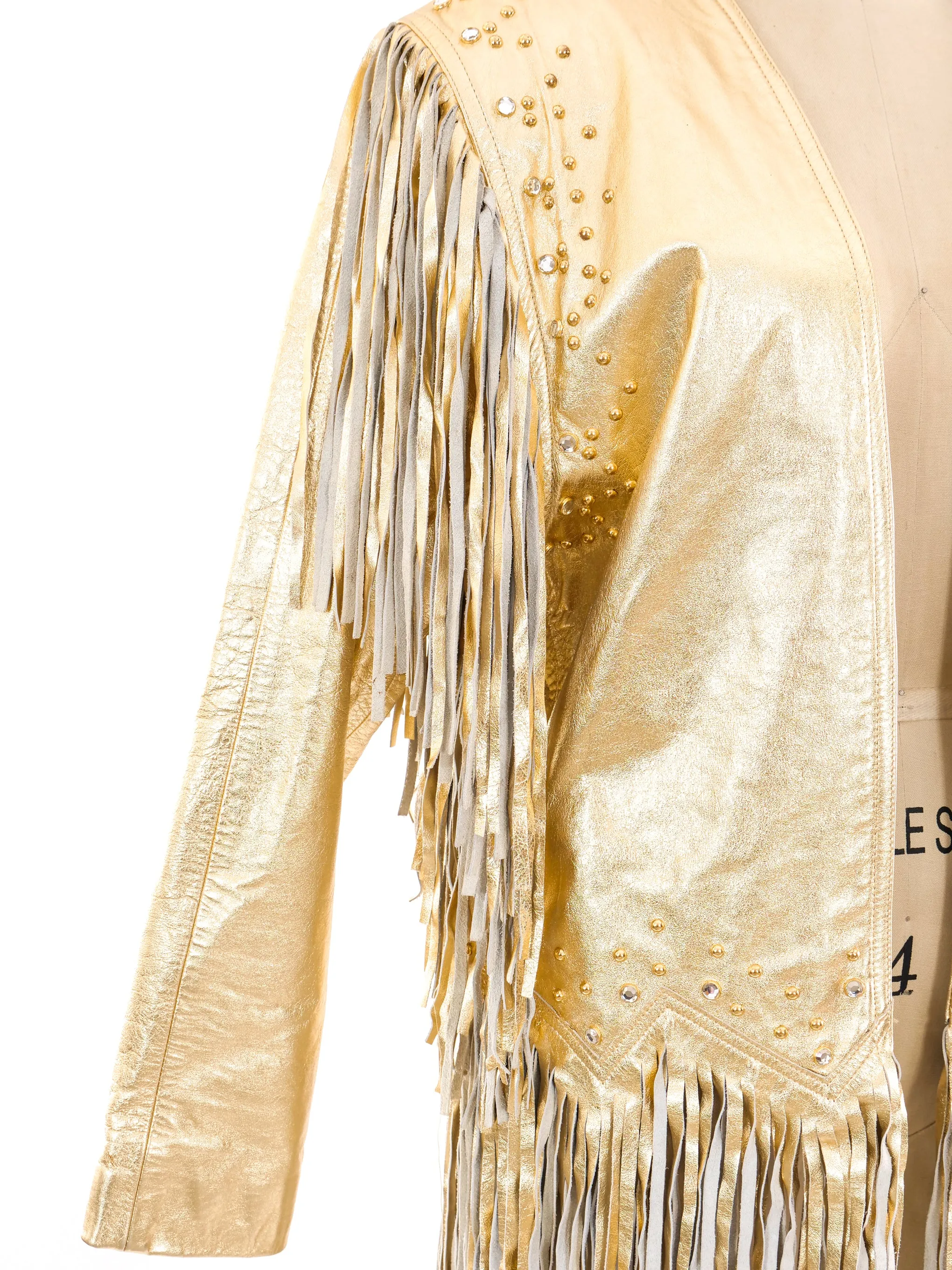 Gold Leather Fringed Statement Jacket