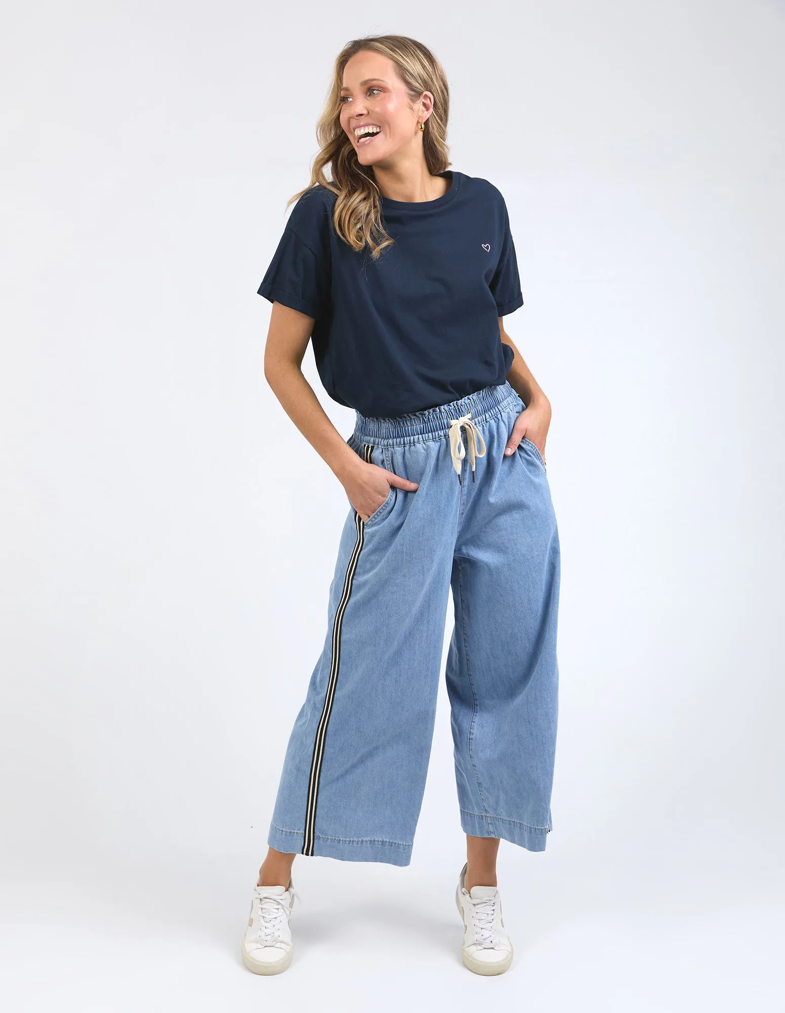 Greta Wide Leg Pant Side Tape Light Blue