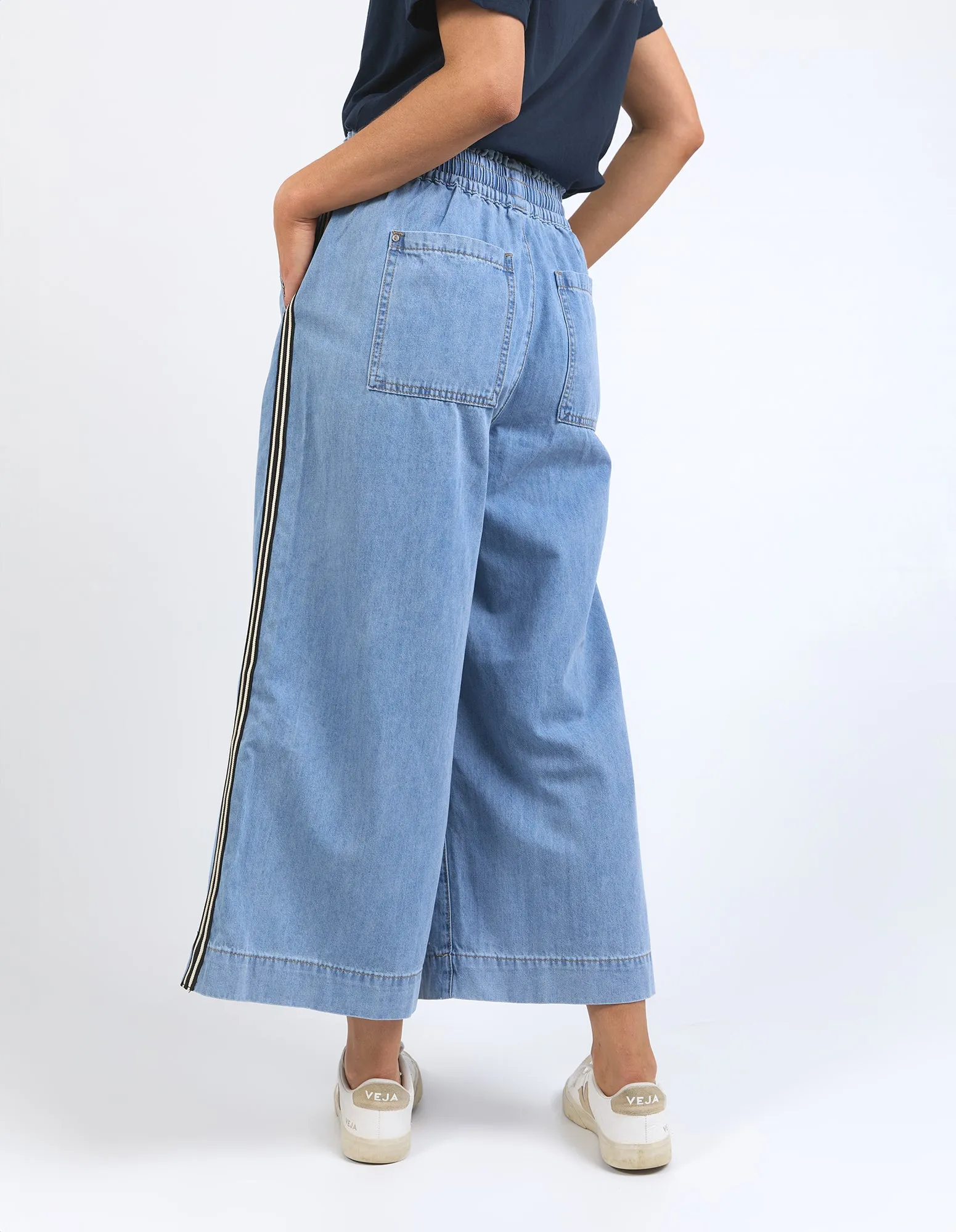 Greta Wide Leg Pant Side Tape Light Blue