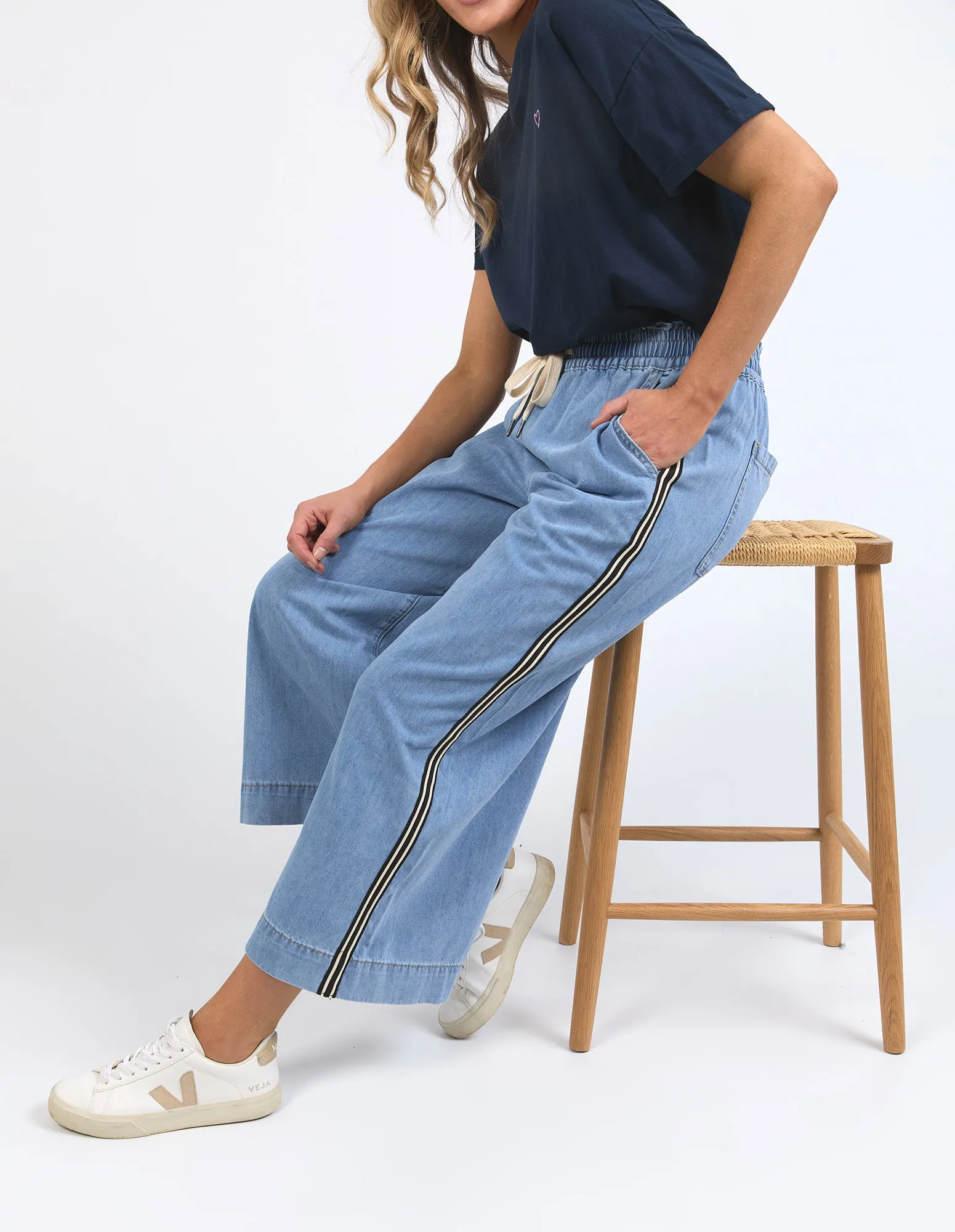 Greta Wide Leg Pant Side Tape Light Blue