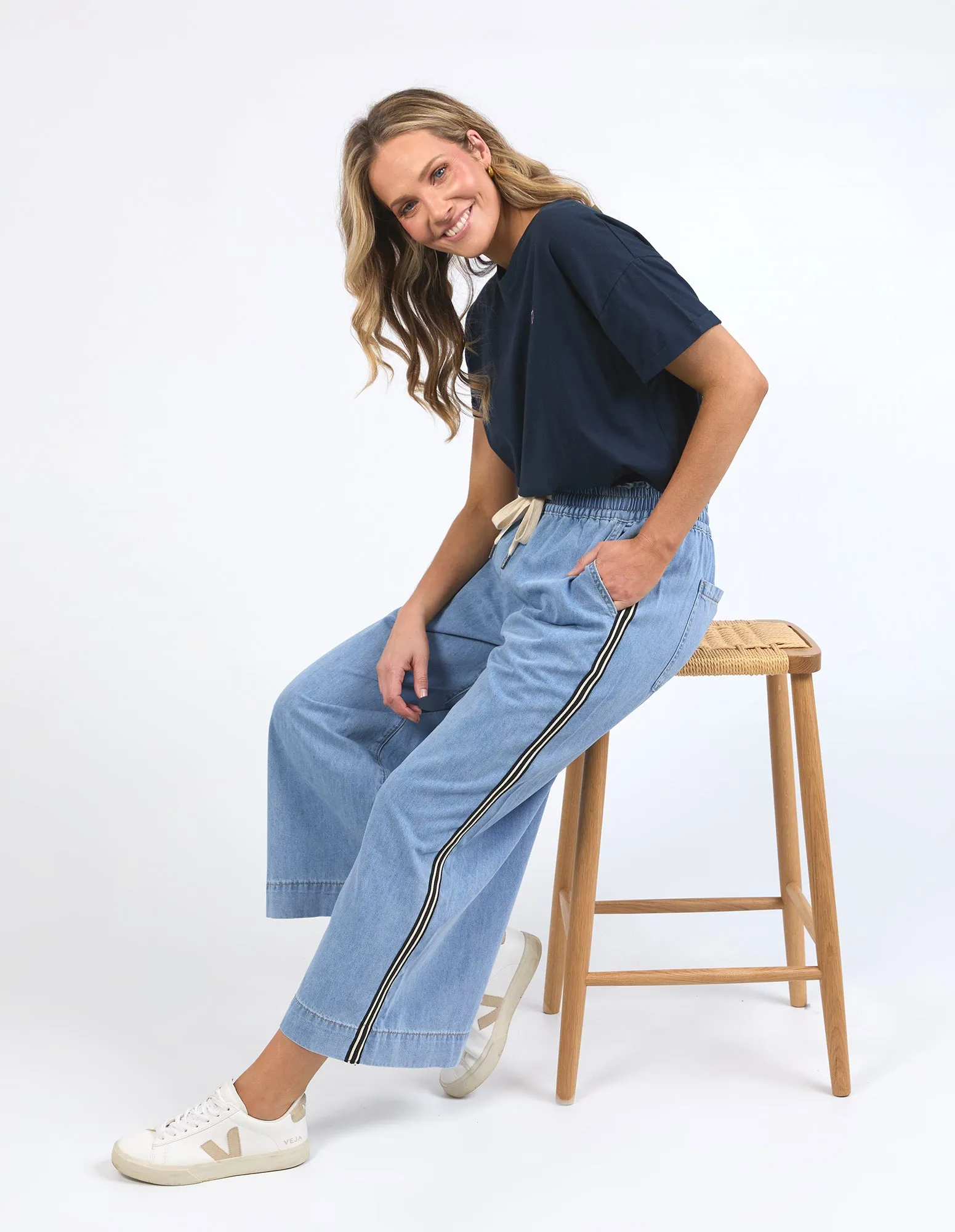 Greta Wide Leg Pant Side Tape Light Blue