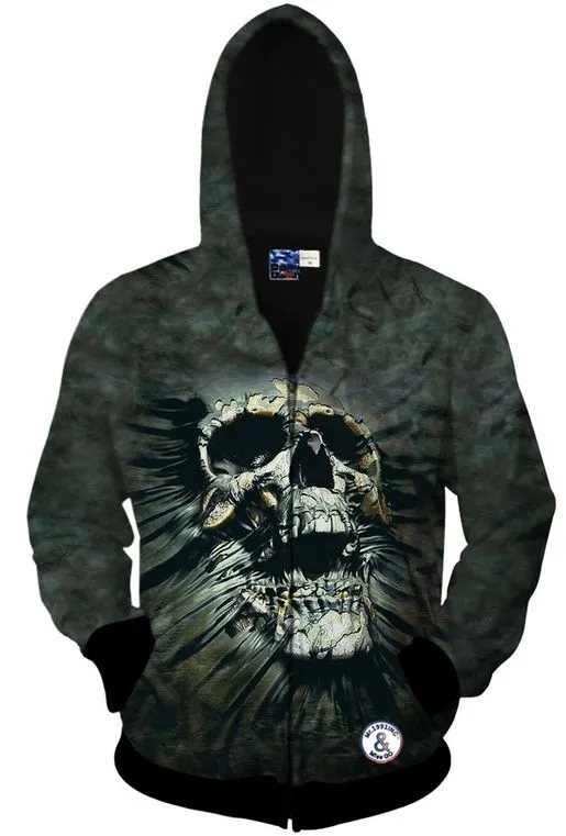 Grey Screaming Skull Long Sleeves Mens Jacket Winter Hooded Hoodies