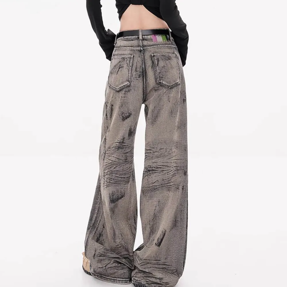 Grunge Aesthetic Wide-Leg Jeans in Grey