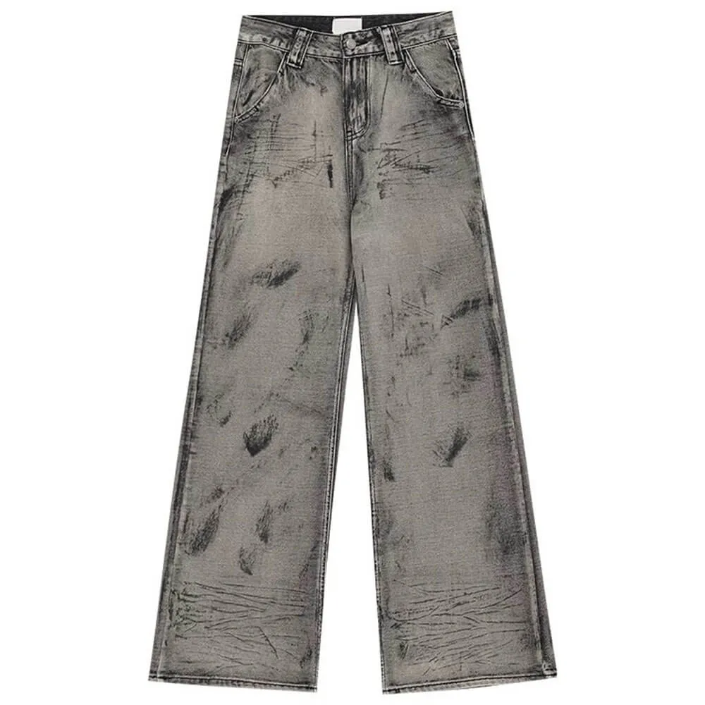 Grunge Aesthetic Wide-Leg Jeans in Grey