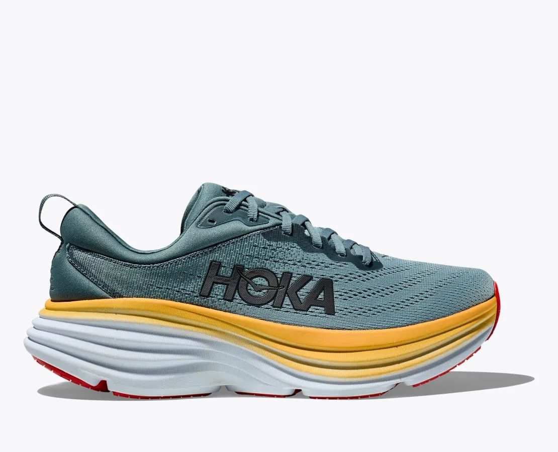 Hoka Men's Bondi 8 Cushioned Road Running Shoe in Outer Space/All Abroad, Goblin Blue/Mountain Spring,  & Black/White Available 