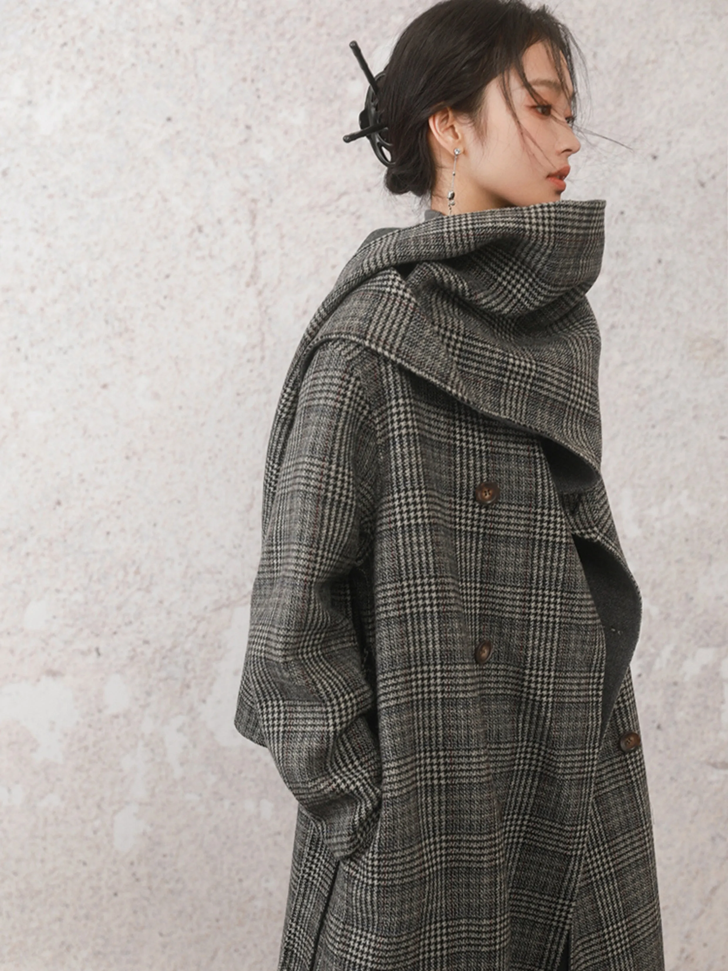 Houndstooth Stole Design Woolen Coat