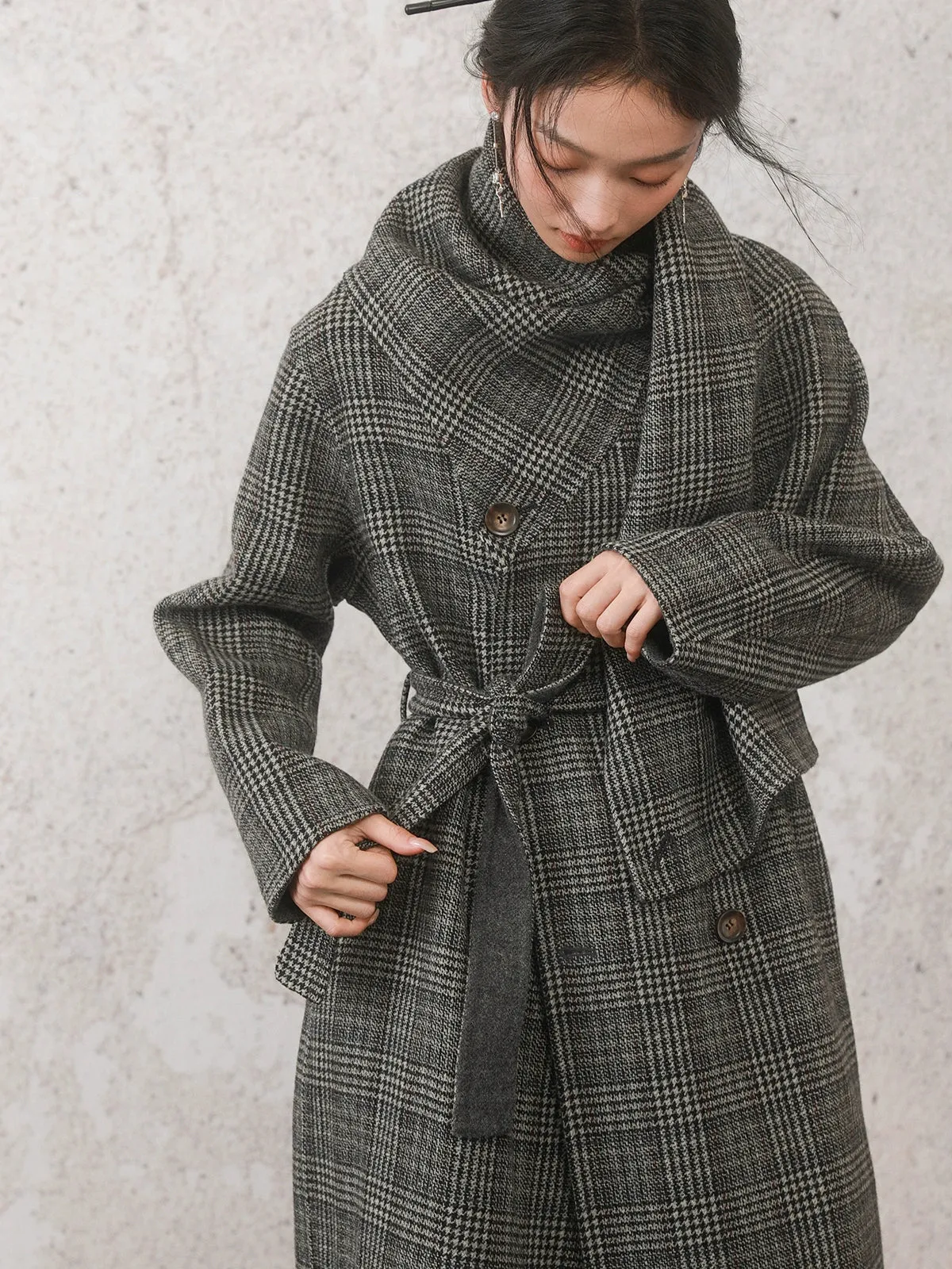 Houndstooth Stole Design Woolen Coat