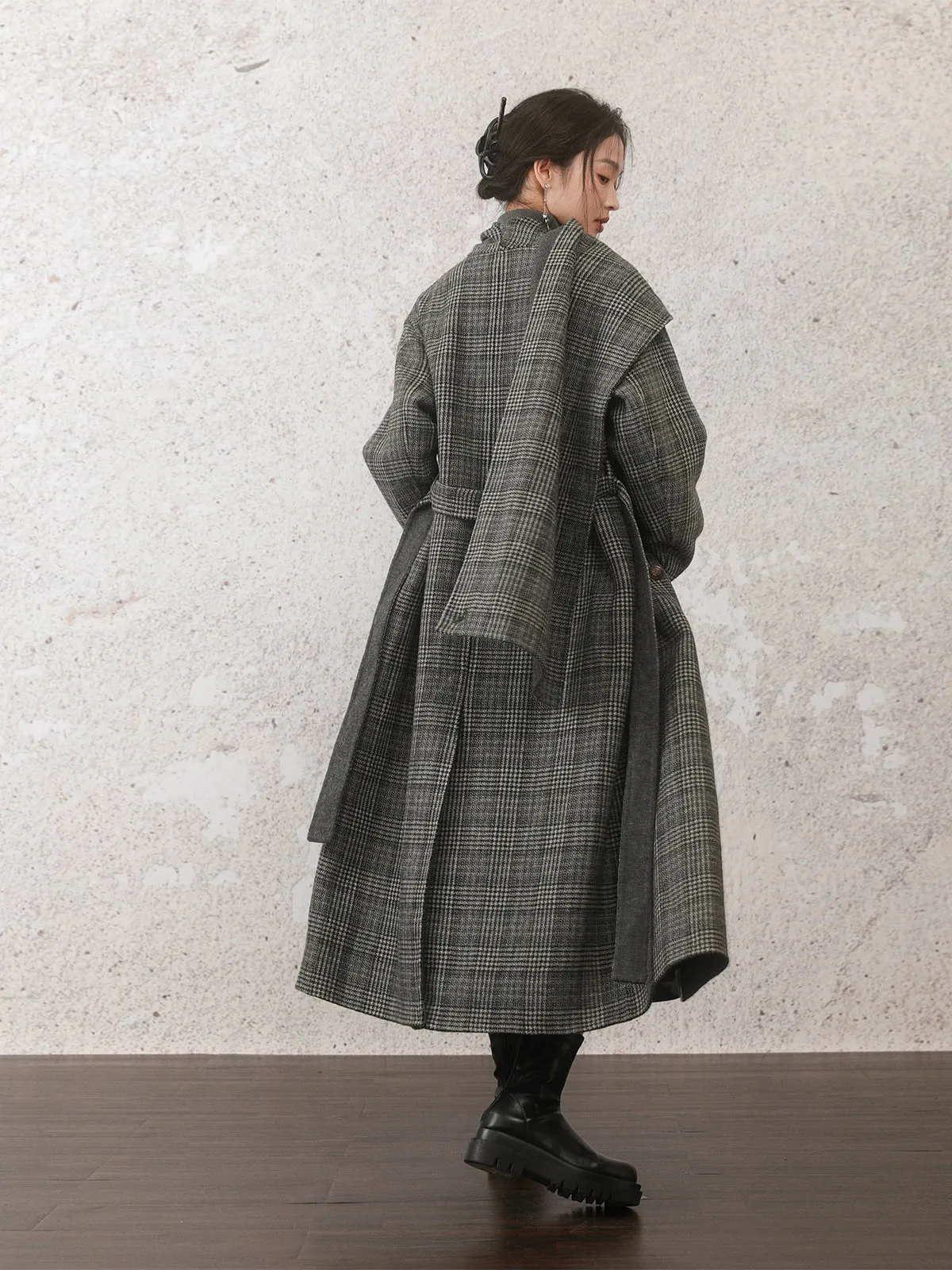 Houndstooth Stole Design Woolen Coat