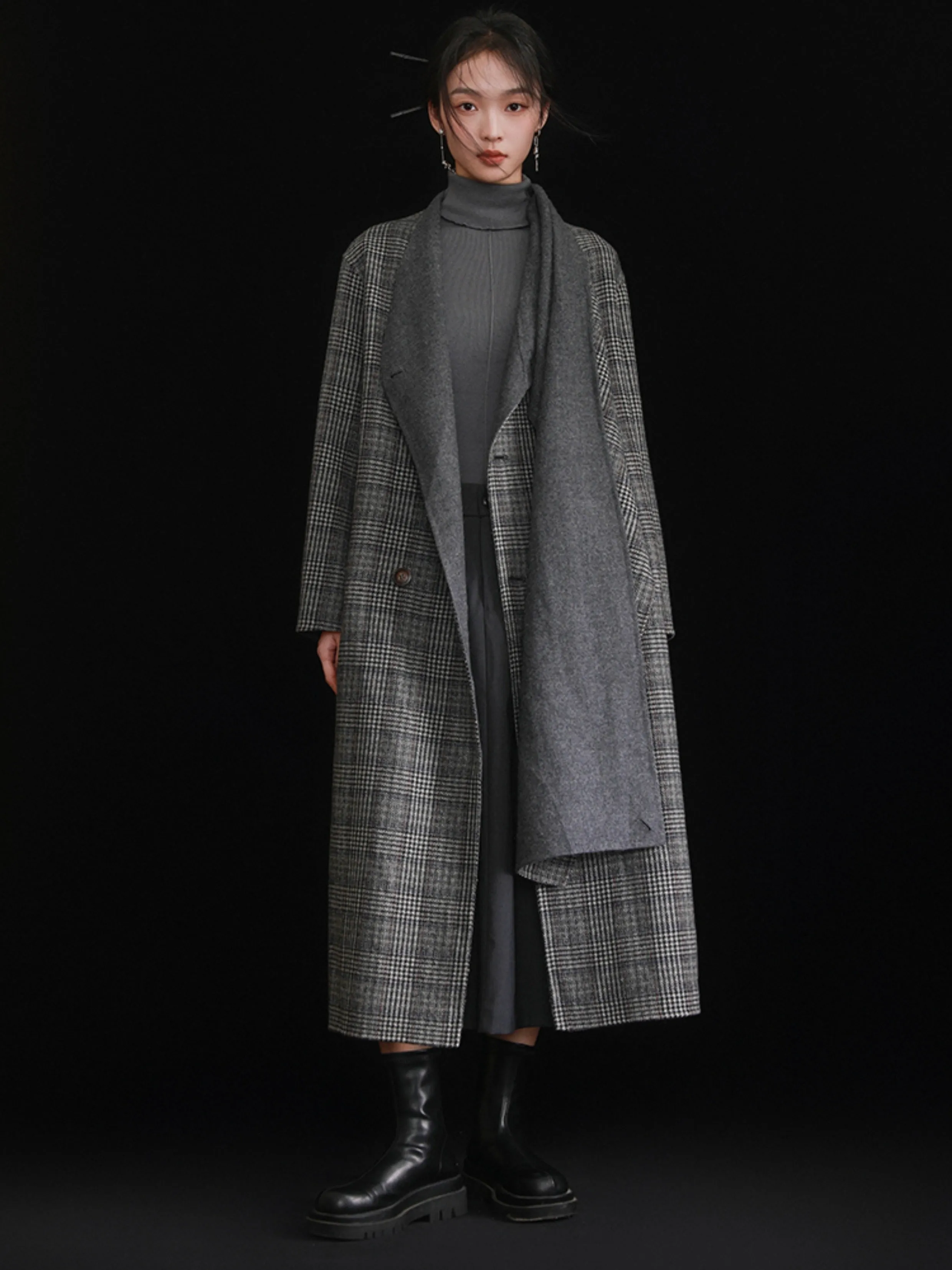 Houndstooth Stole Design Woolen Coat