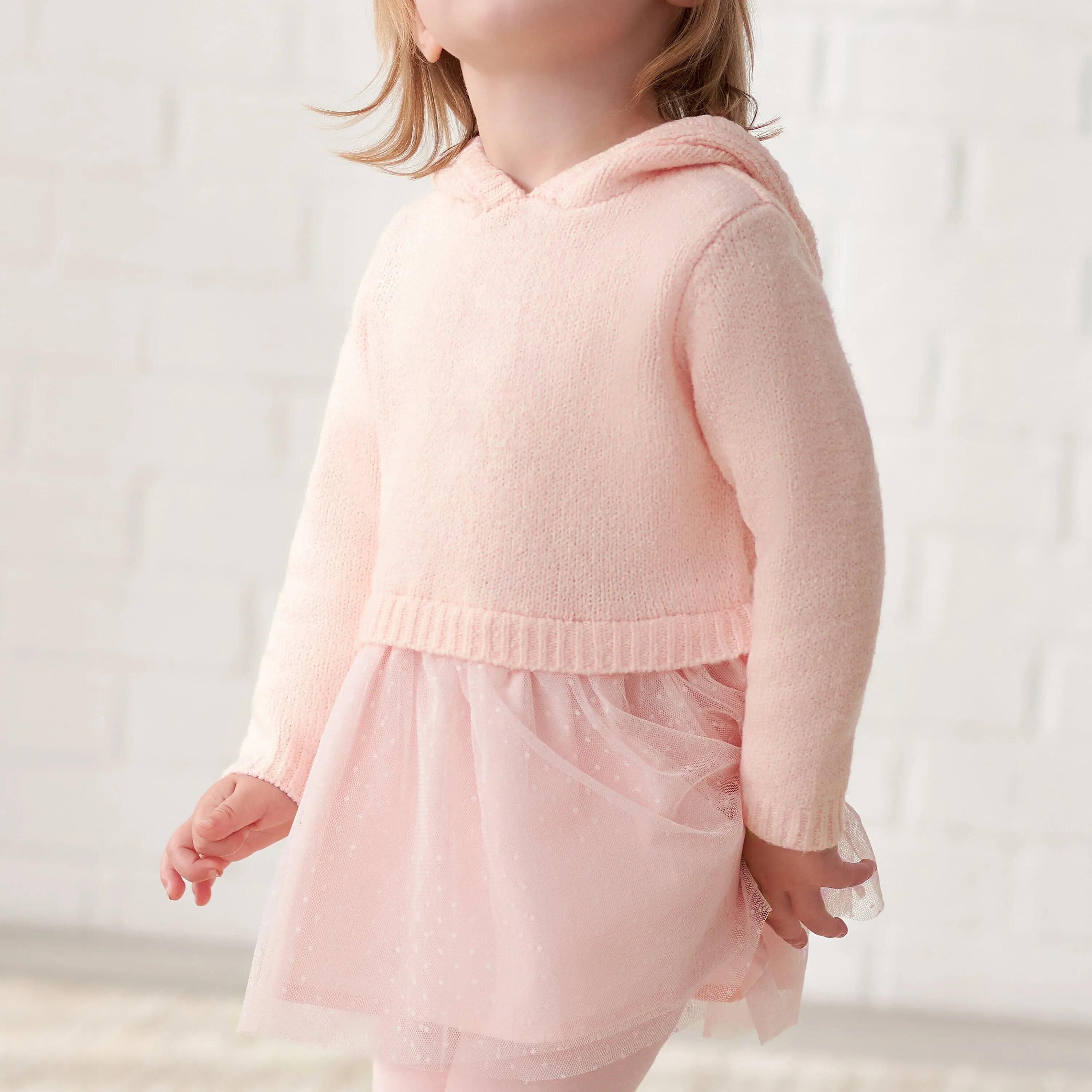 Infant & Toddler Girls Light Pink Sweater Dress With Tulle Skirt