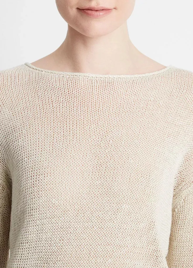 Italian Linen Drop-Shoulder Pullover Sweater - Ceramic