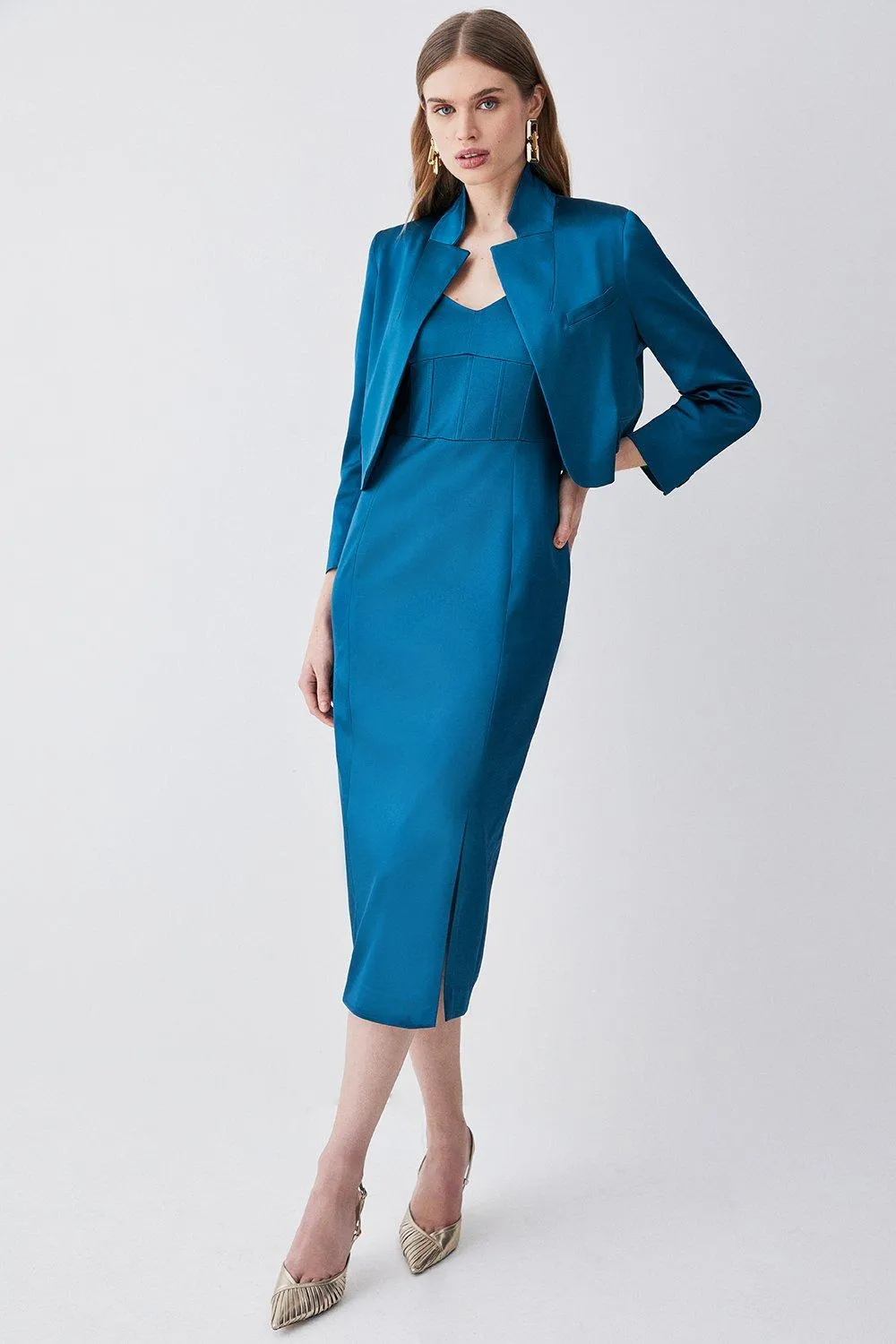 Italian Structured Satin Notch Neck Tailored Jacket | Karen Millen