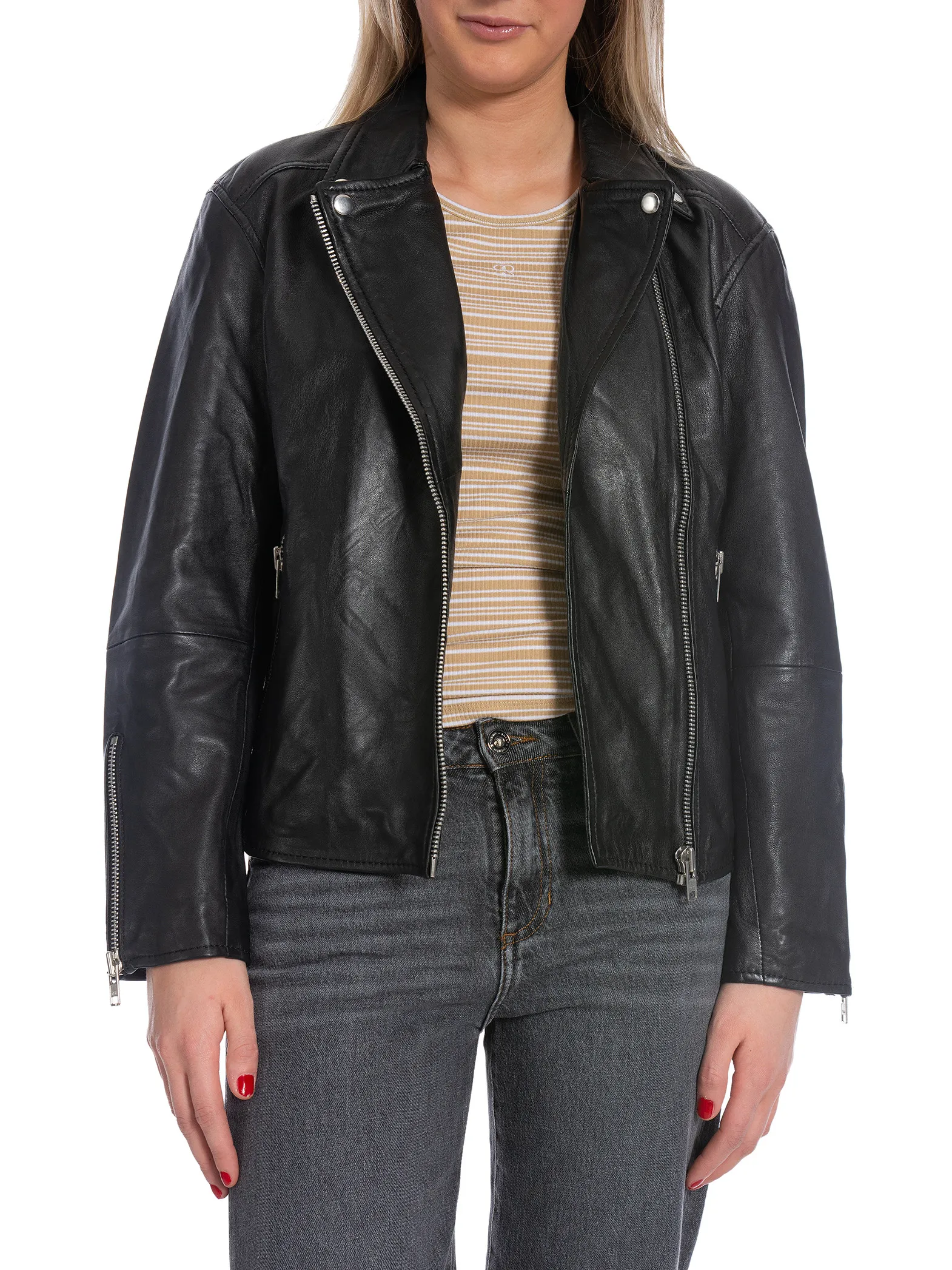 JOFAMA LEATHER JACKET TESSA OVERSIZED BLACK