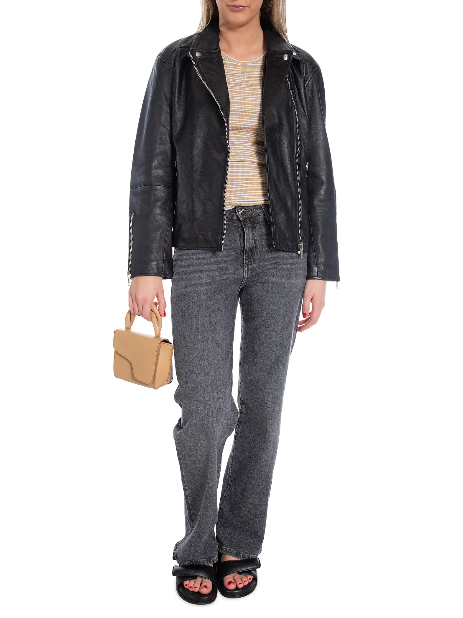 JOFAMA LEATHER JACKET TESSA OVERSIZED BLACK