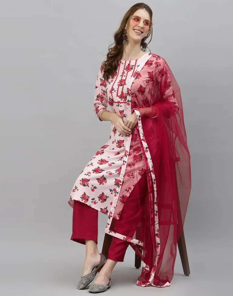 Light Pink Kurti With Pant And Dupatta