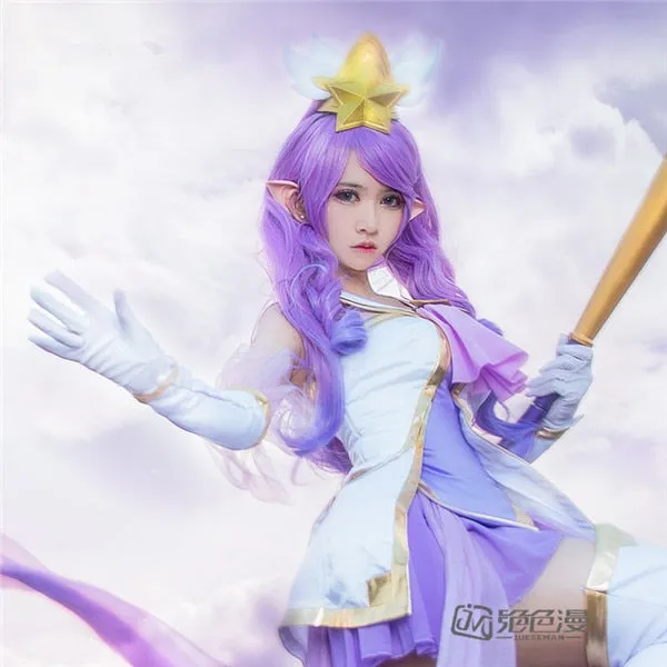 LOL Janna Cosplay Costume Christmas Dress Costom Made Free Shipping Shirt+Skirt+Gloves+Socks+Five-Pointed Stars A