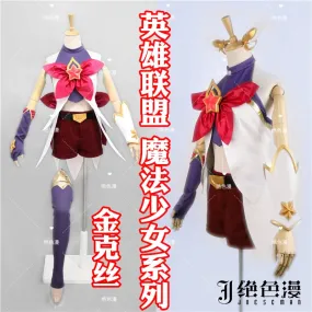 LOL Jinx Cosplay Costume Christmas Clothing Costom Made Free Shipping Shirt+Pants+Gloves+Socks+Bowknots B