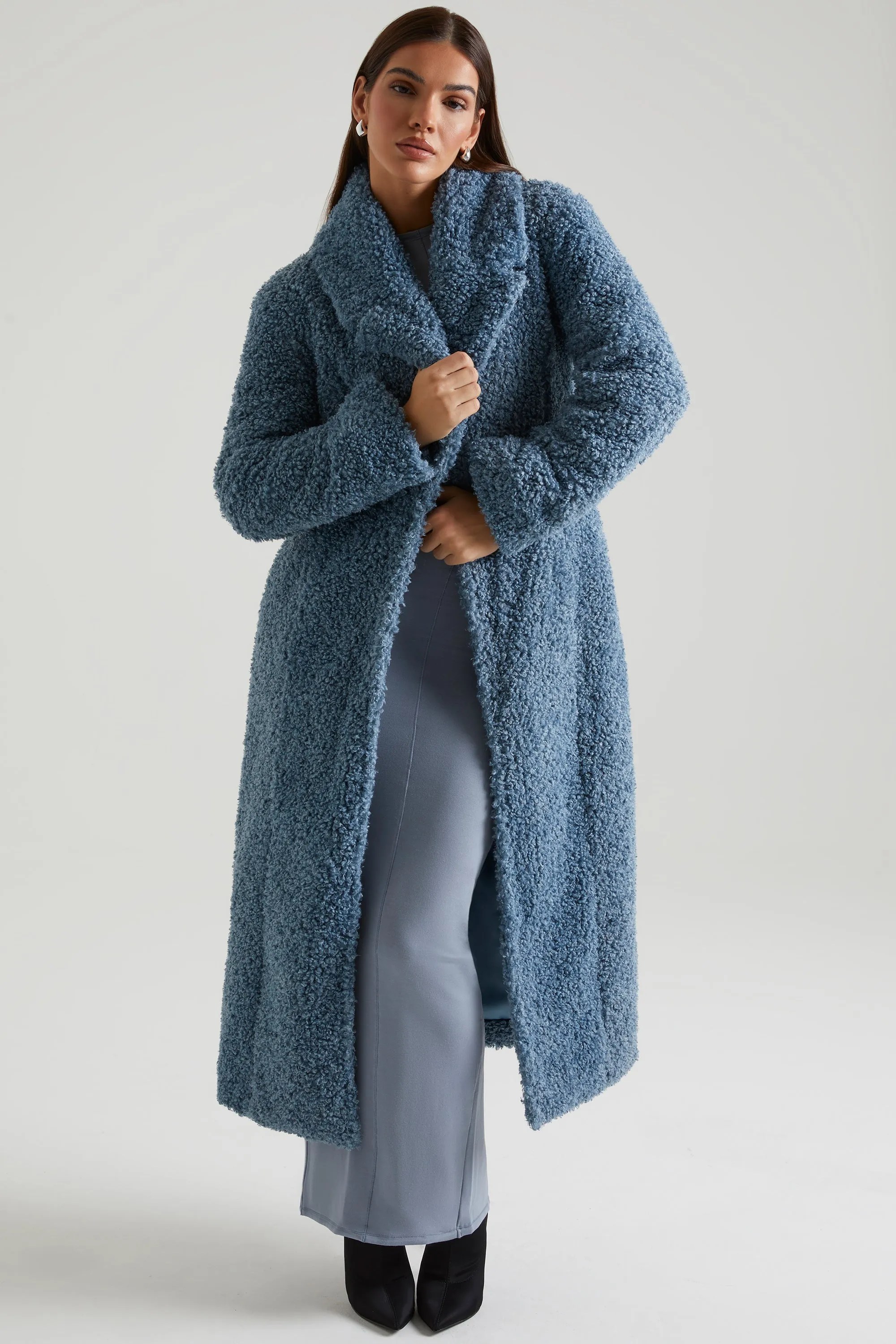 Long Shearling Coat in Blue