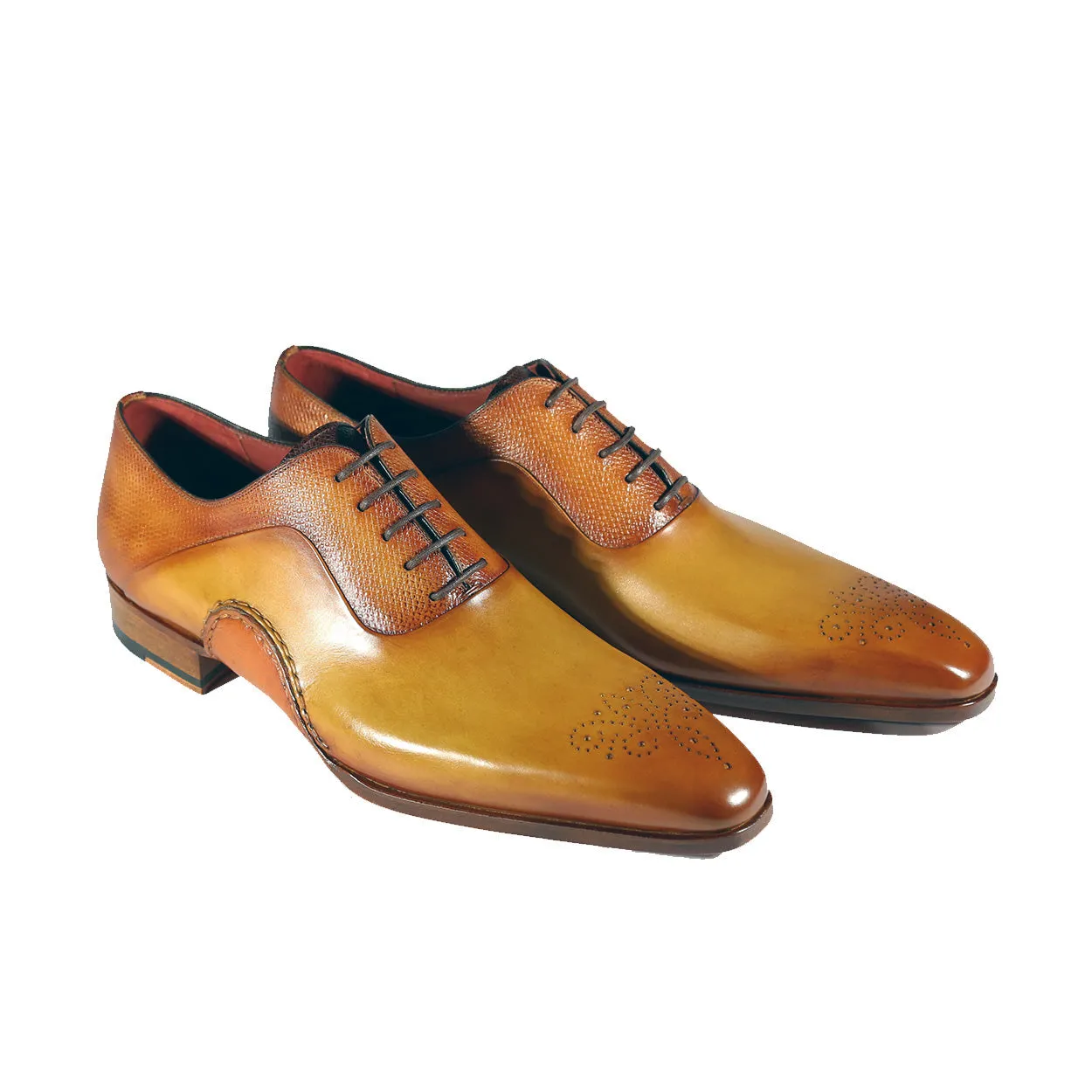 Magnanni 20120 Sanchez II Men's Shoes Brown & Lemon Grabado Print / Calf-Skin Leather Oxfords (MAGS1092)