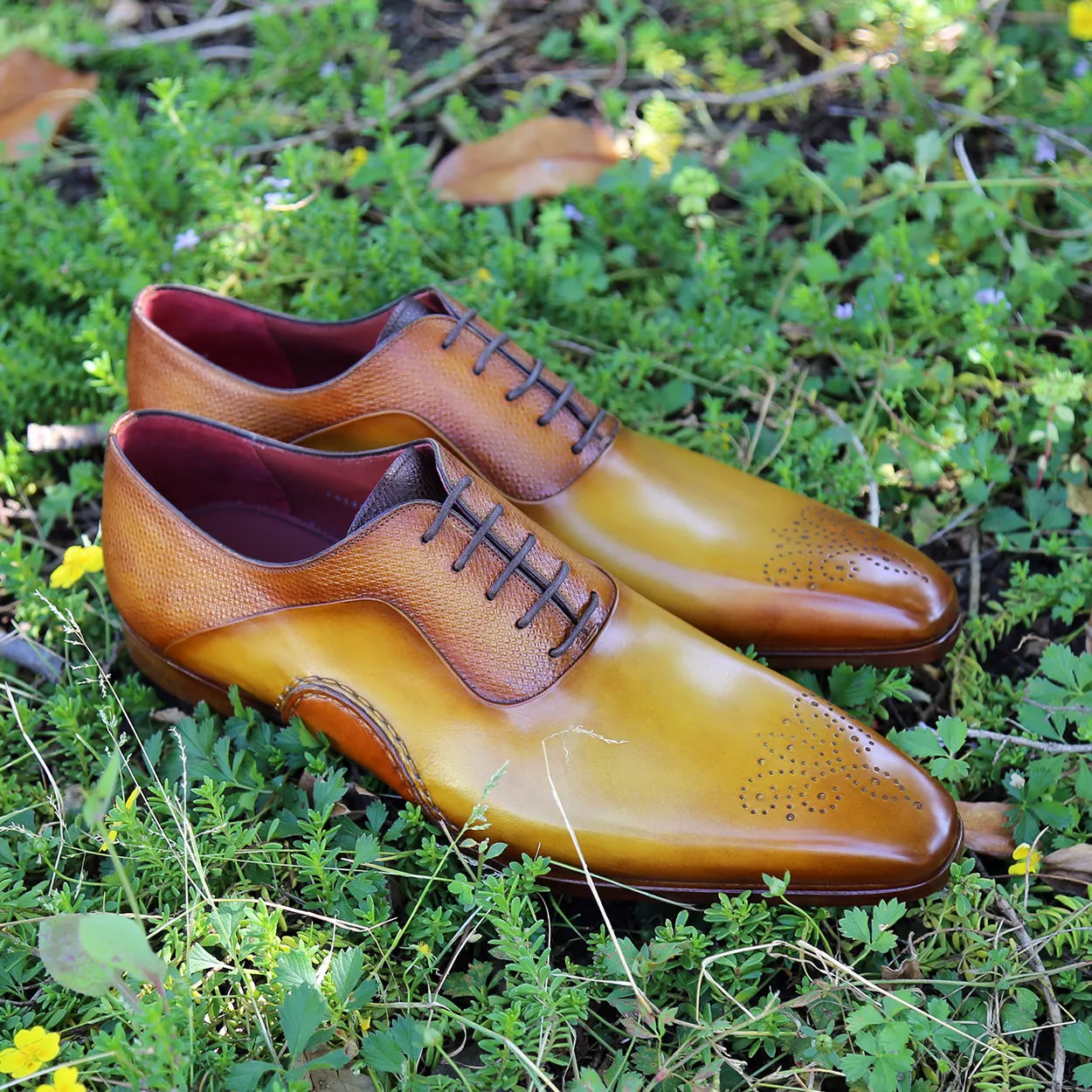 Magnanni 20120 Sanchez II Men's Shoes Brown & Lemon Grabado Print / Calf-Skin Leather Oxfords (MAGS1092)